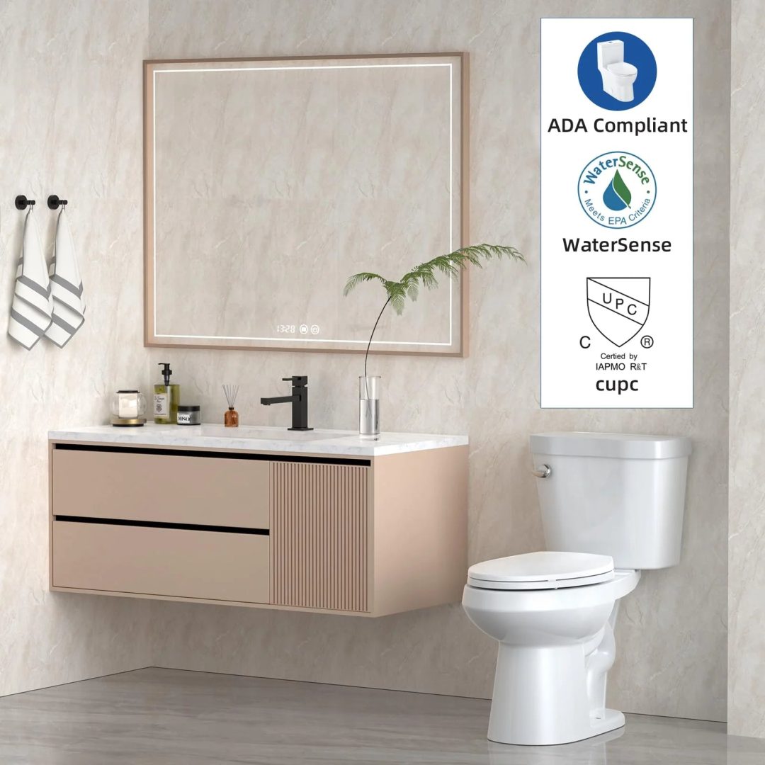 ZenVora Two-Piece Elongated Toilet with Soft-Close Seat, 1.28 GPF Siphonic Flush, Universal Height, Cotton White