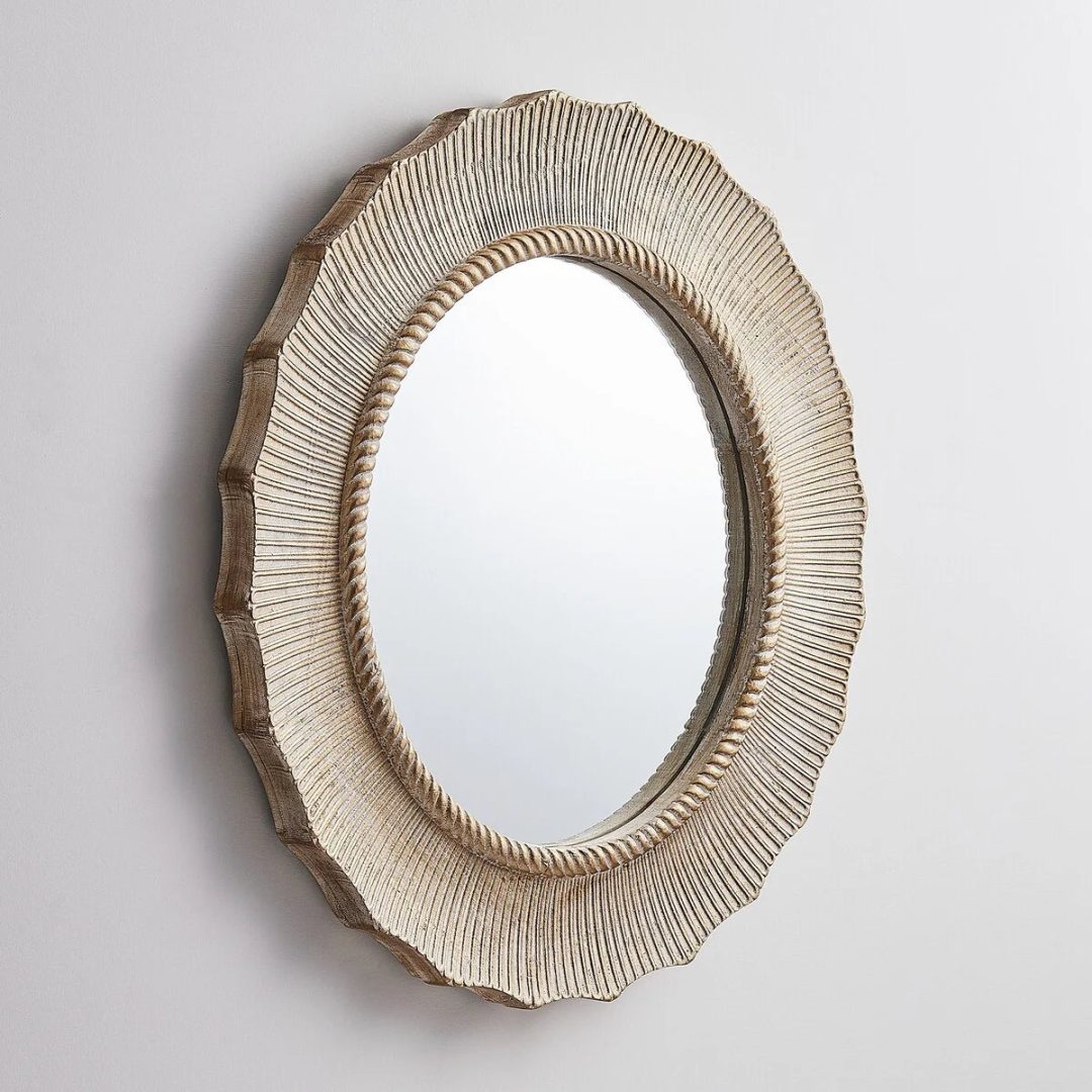 ZenVora 30 Inch Bohemian Beige Round Wood Bathroom Vanity Wall Mirror