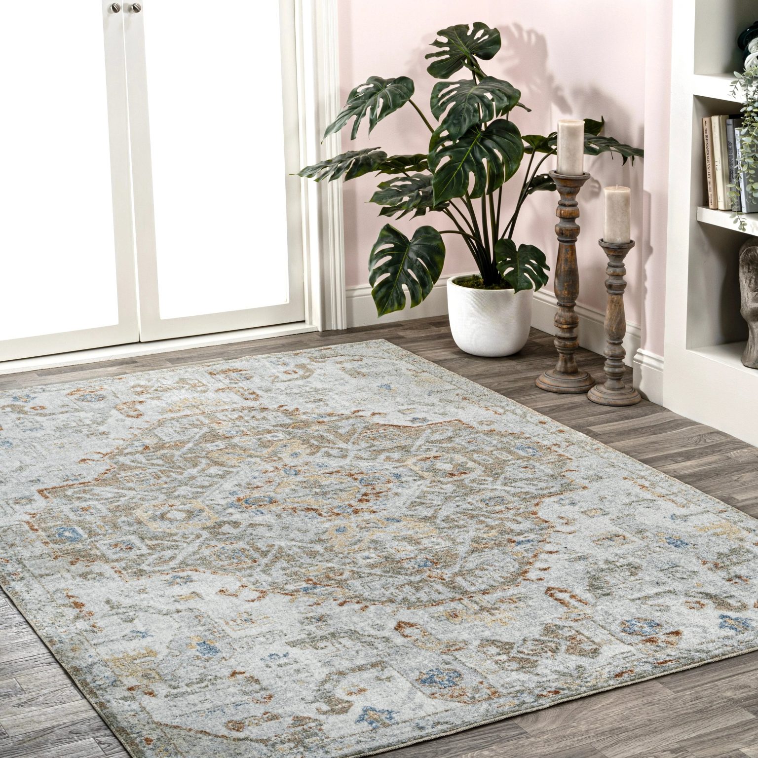 ZenVora Bohemian Medallion Low-Pile Machine-Washable Area Rug, Cream and Terra