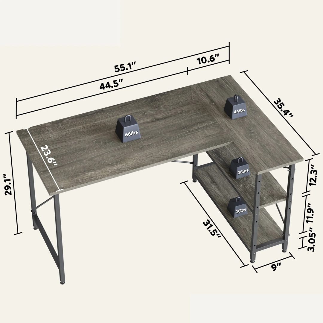 ZenVora Small L Shaped Computer Desk with Storage Shelves, Compact Corner Workstation for Home Office and Study