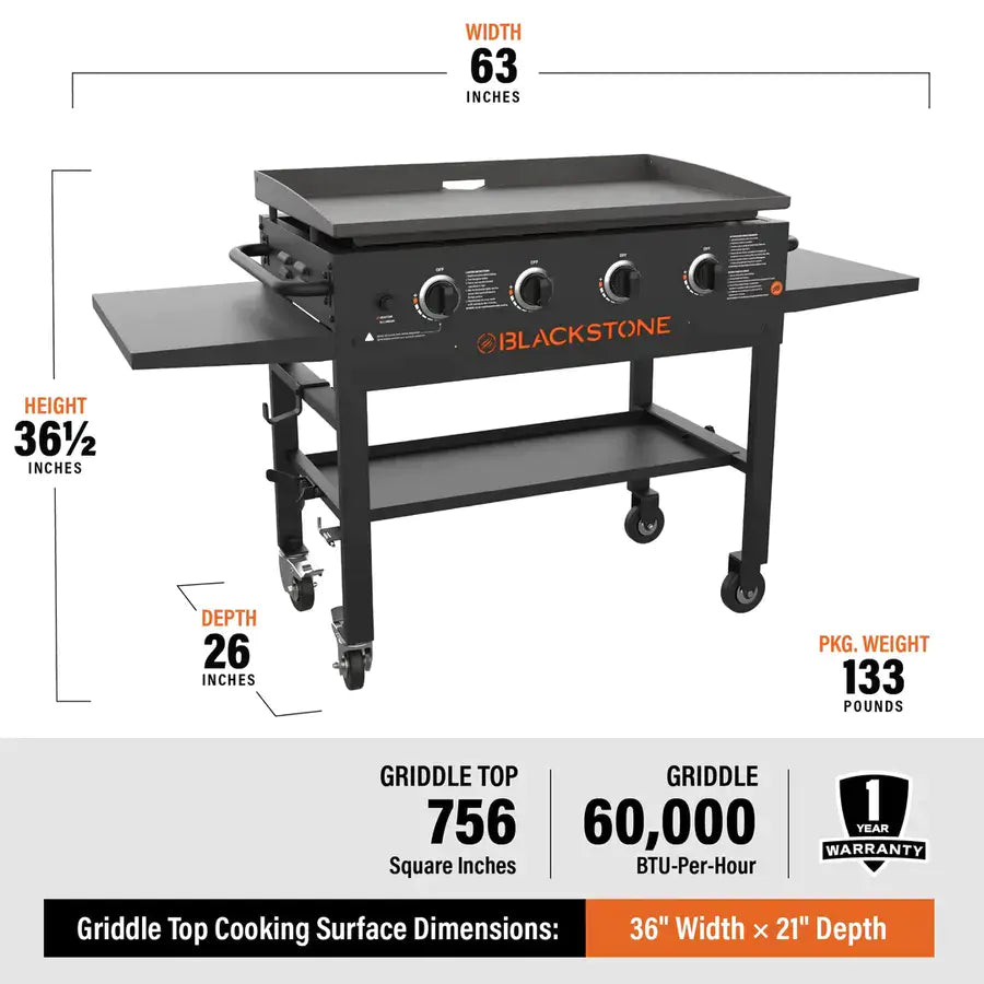 ZenVora 36-Inch 4-Burner Griddle Cooking Station with Side Shelves
