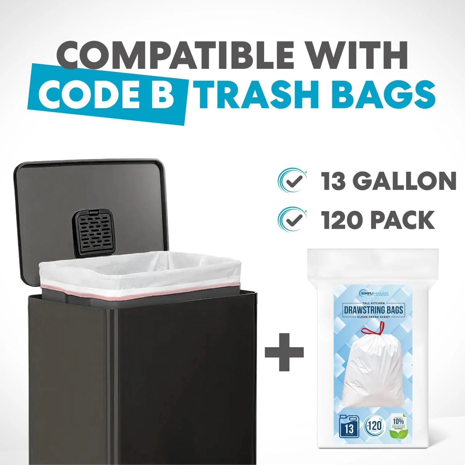 ZenVora 13.2 Gallon Step Trash Can, Hands-Free Kitchen Garbage Bin with Odor Control