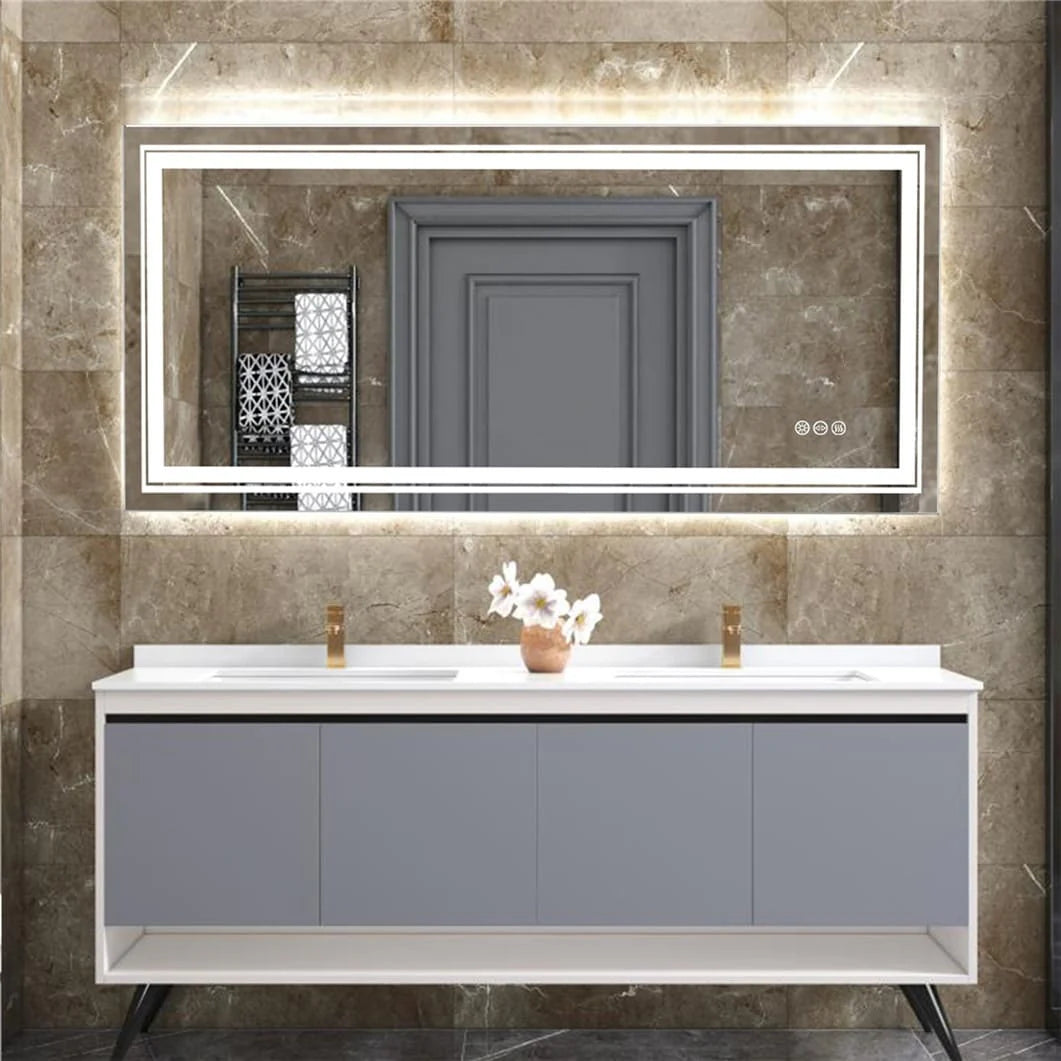 ZenVora Extra Large LED Lighted Bathroom Mirror, Anti-Fog Wall Mounted Vanity Mirror with 3 Colors