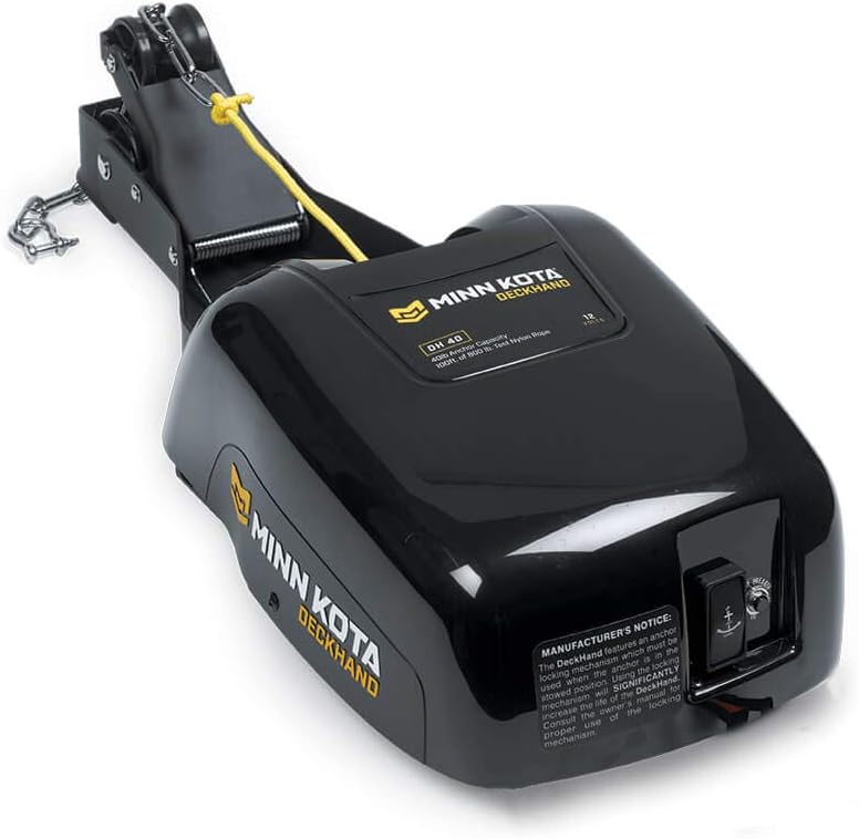 ZenVora Electric Boat Anchor Winch with Horizontal Mount Davit, 40 lb Capacity, 100 ft Nylon Rope & Mounting Hardware