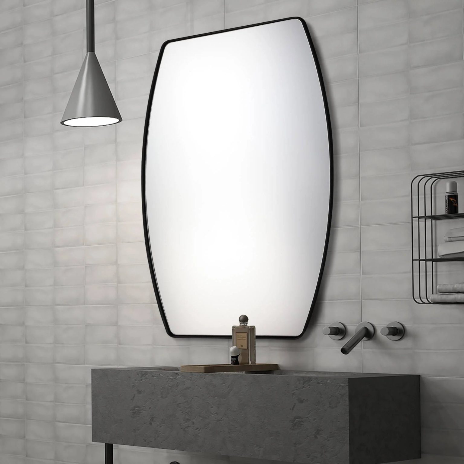 ZenVora Modern Oblong Metal Wall Mirror, Decorative Elongated Hanging Mirror for Living Room, Bedroom and Entryway