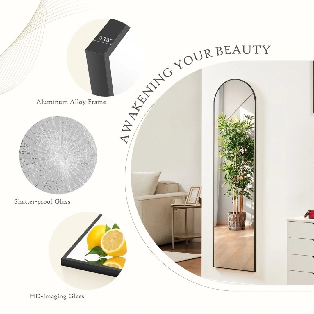 ZenVora Full Length Mirror with Stand, Aluminum Alloy Frame Full Body Floor Mirror for Bedroom and Cloakroom