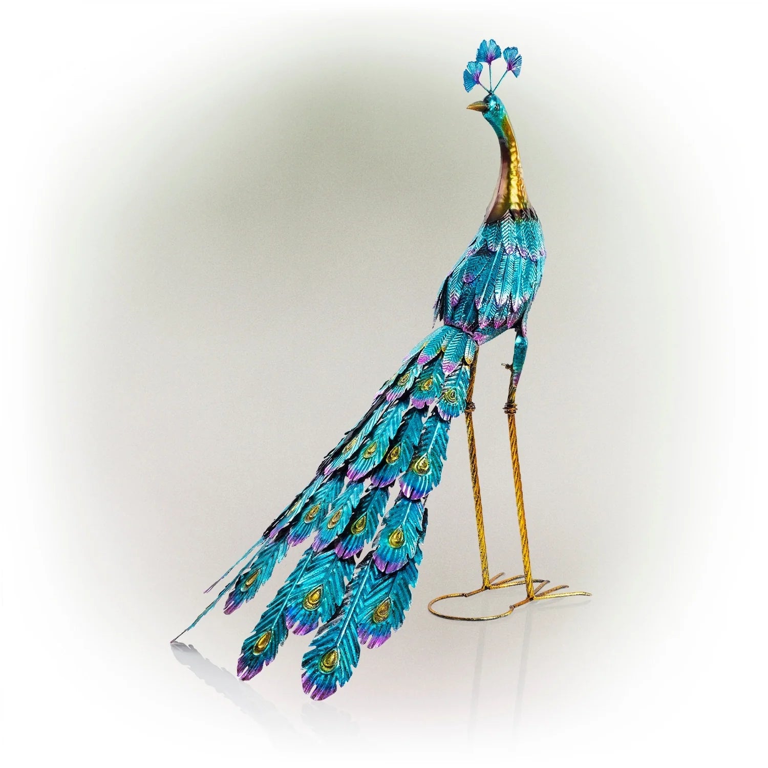 ZenVora Tall Metallic Peacock Garden Statue, Multicolor Outdoor Standing Bird Sculpture for Yard, Patio and Garden Decoration