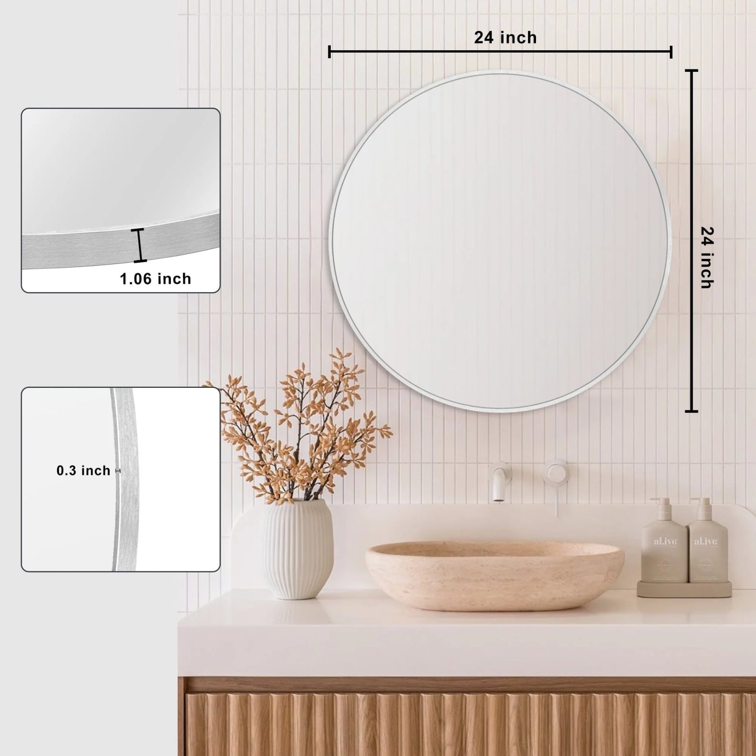 ZenVora Modern Round Bathroom Vanity Mirror, Wall Mounted Circular Mirror for Bathroom, Bedroom and Home Decor