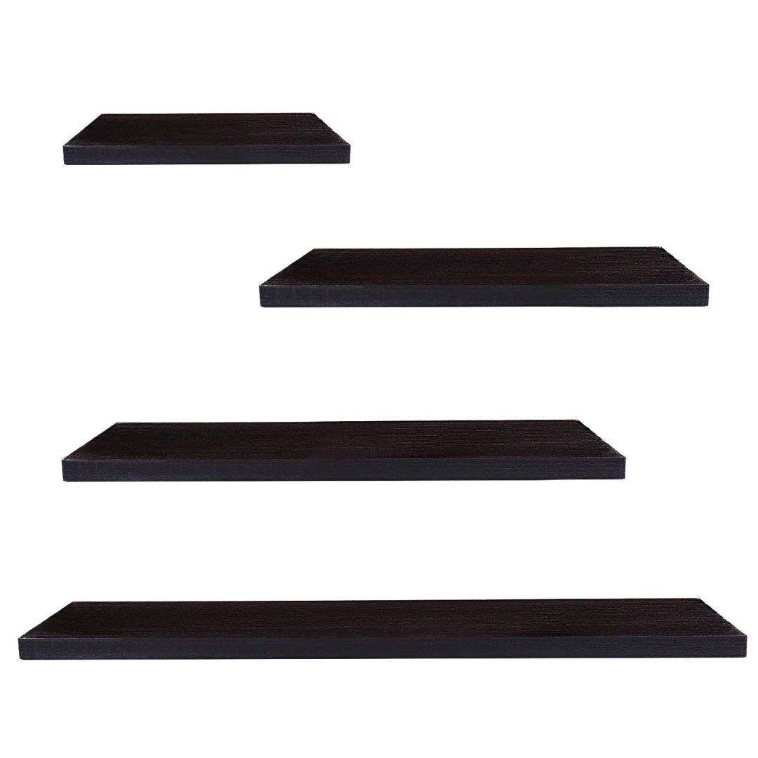 ZenVora 4-Piece Wood Floating Wall Shelves, White and Black Storage Shelf Set for Home Decor