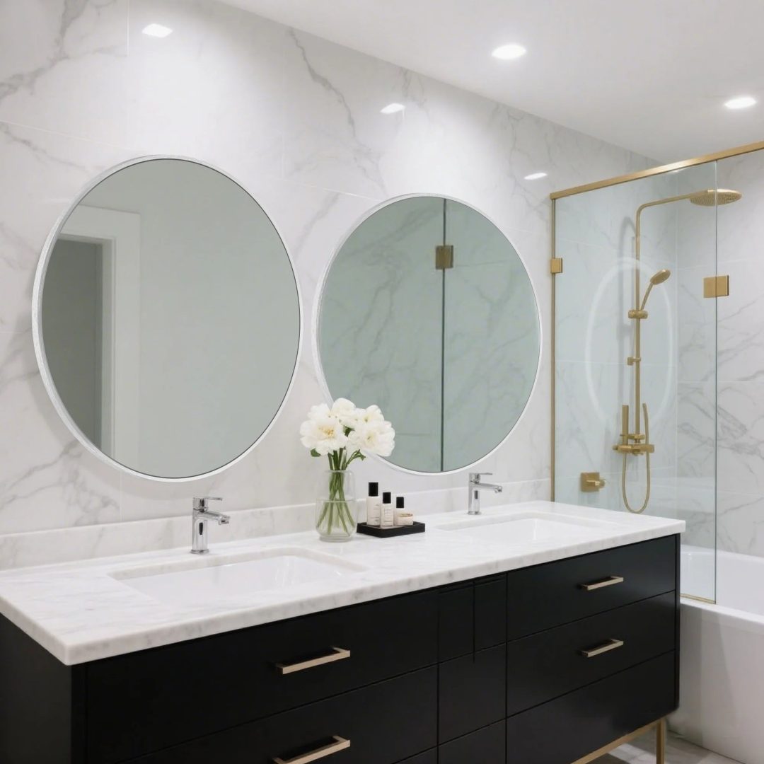 ZenVora Modern Round Bathroom Vanity Mirror, Wall Mounted Circular Mirror for Bathroom, Bedroom and Home Decor