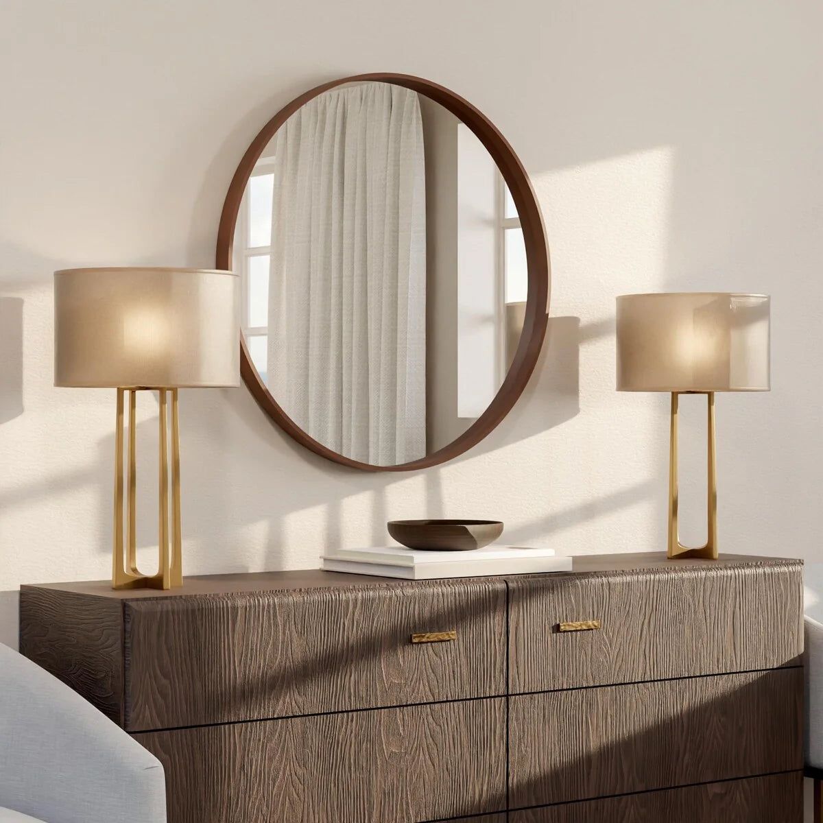 ZenVora Classic Farmhouse Round Wall Mirror, Wooden Frame Decorative Accent Mirror for Living Room, Bedroom and Entryway