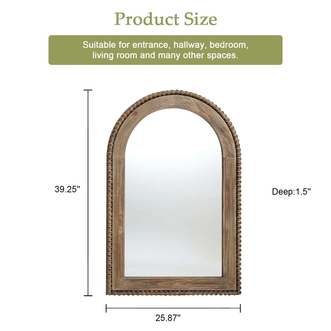 ZenVora Wood Framed Arch Window Wall Mirror, Bathroom Wall Mirror - 39.25 H x 25.87 W x 1.5 D