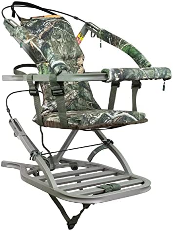 ZenVora Lightweight Aluminum Climbing Treestand with Padded Seat, 300 Lb. Capacity, Safety Harness Included