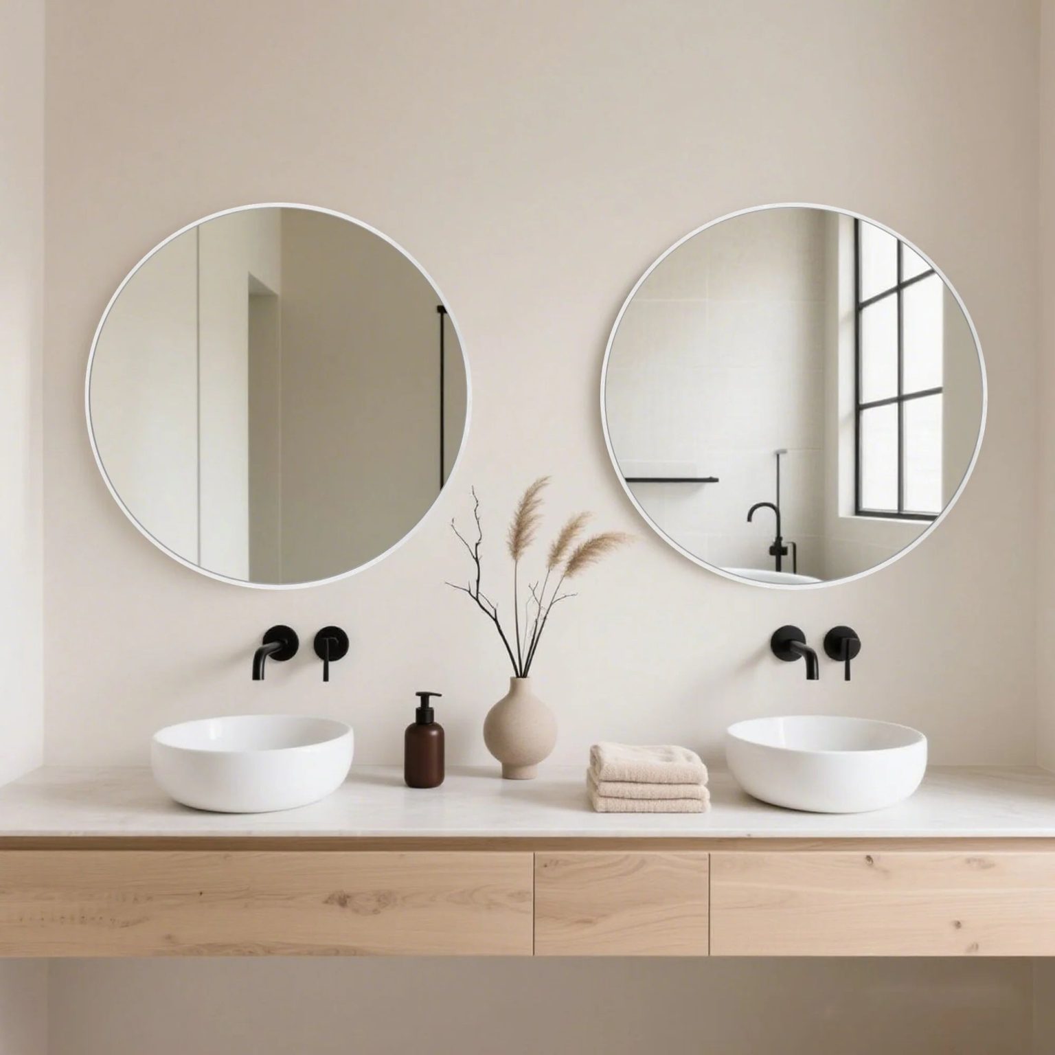 ZenVora Modern Round Bathroom Vanity Mirror, Wall Mounted Circular Mirror for Bathroom, Bedroom and Home Decor