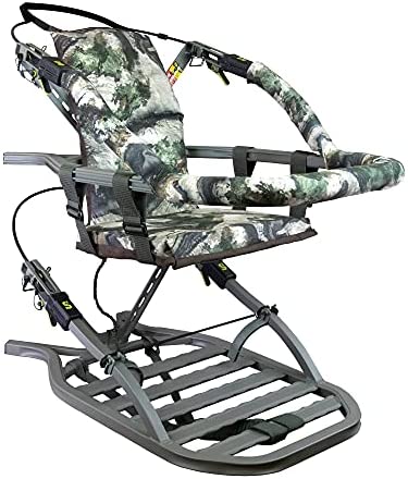 ZenVora Lightweight Aluminum Climbing Treestand with Padded Seat, 300 Lb. Capacity, Safety Harness Included