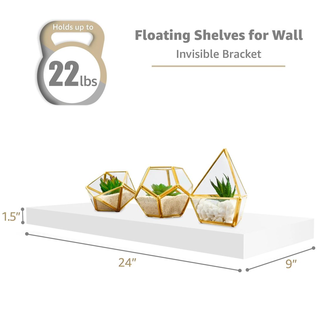 ZenVora Set of 3 Floating Wood Wall Shelves, Wall Mounted Display and Storage Shelves with Invisible Brackets for Books and Home Decor