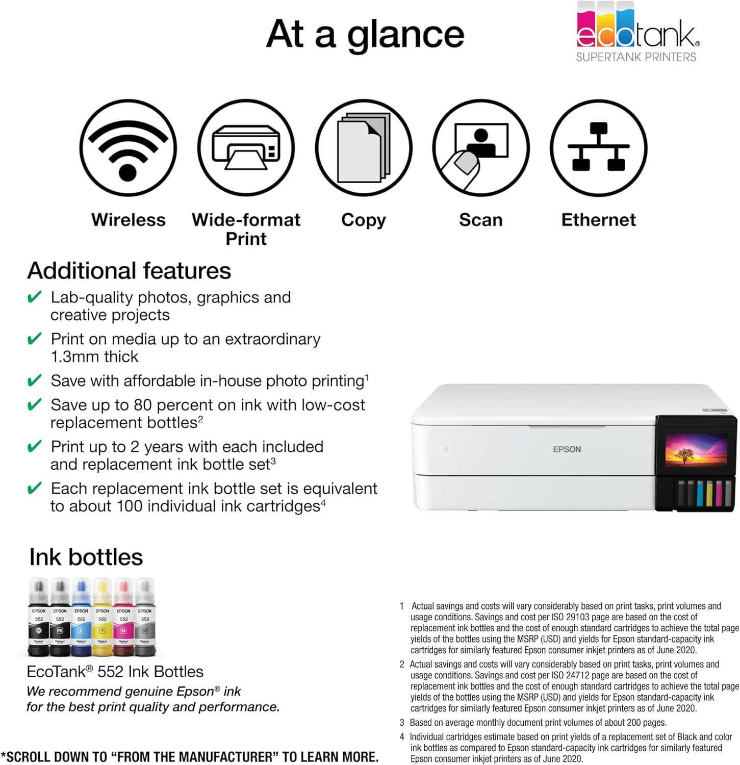 ZenVora Wireless Wide-Format All-In-One Ink Tank Printer, Color Printer with Scanner & Copier for Home Office
