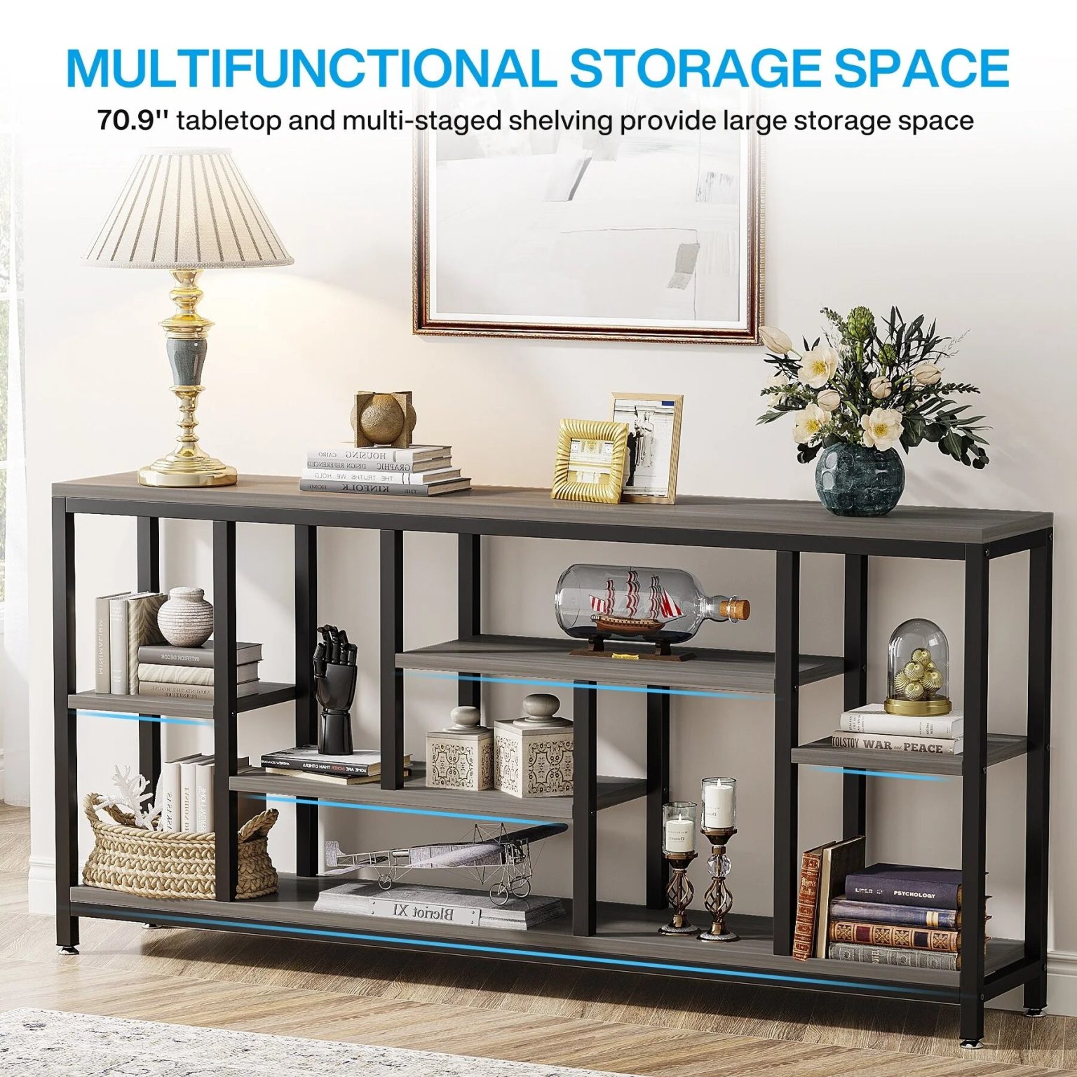 ZenVora 70.9 Inch Console Sofa Table with Storage, 3-Tier Entryway Table for Hallway
