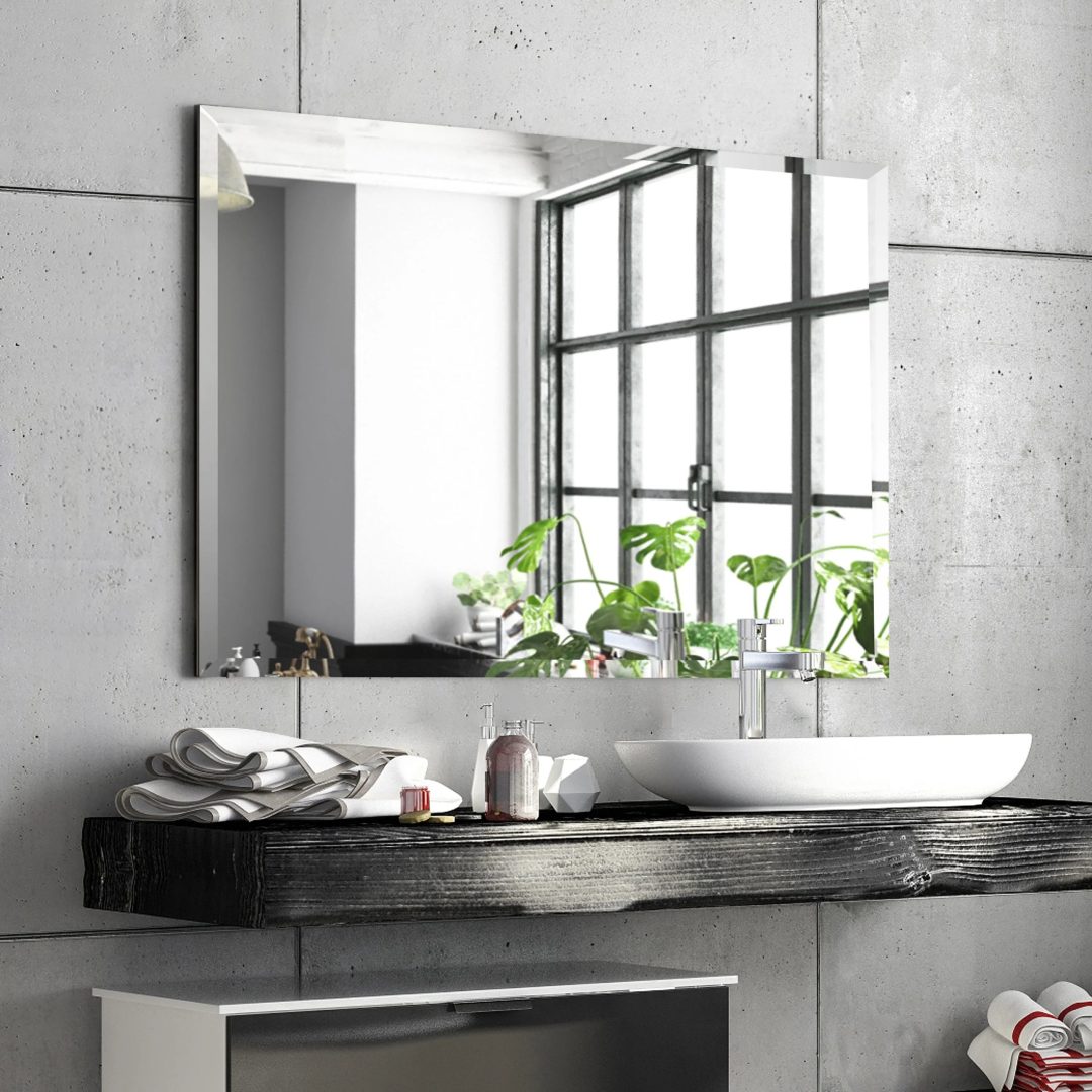 ZenVora Frameless Beveled Prism Wall Mirror, Clear Square or Rectangular Decorative Mirror for Bathroom, Bedroom and Home Decor