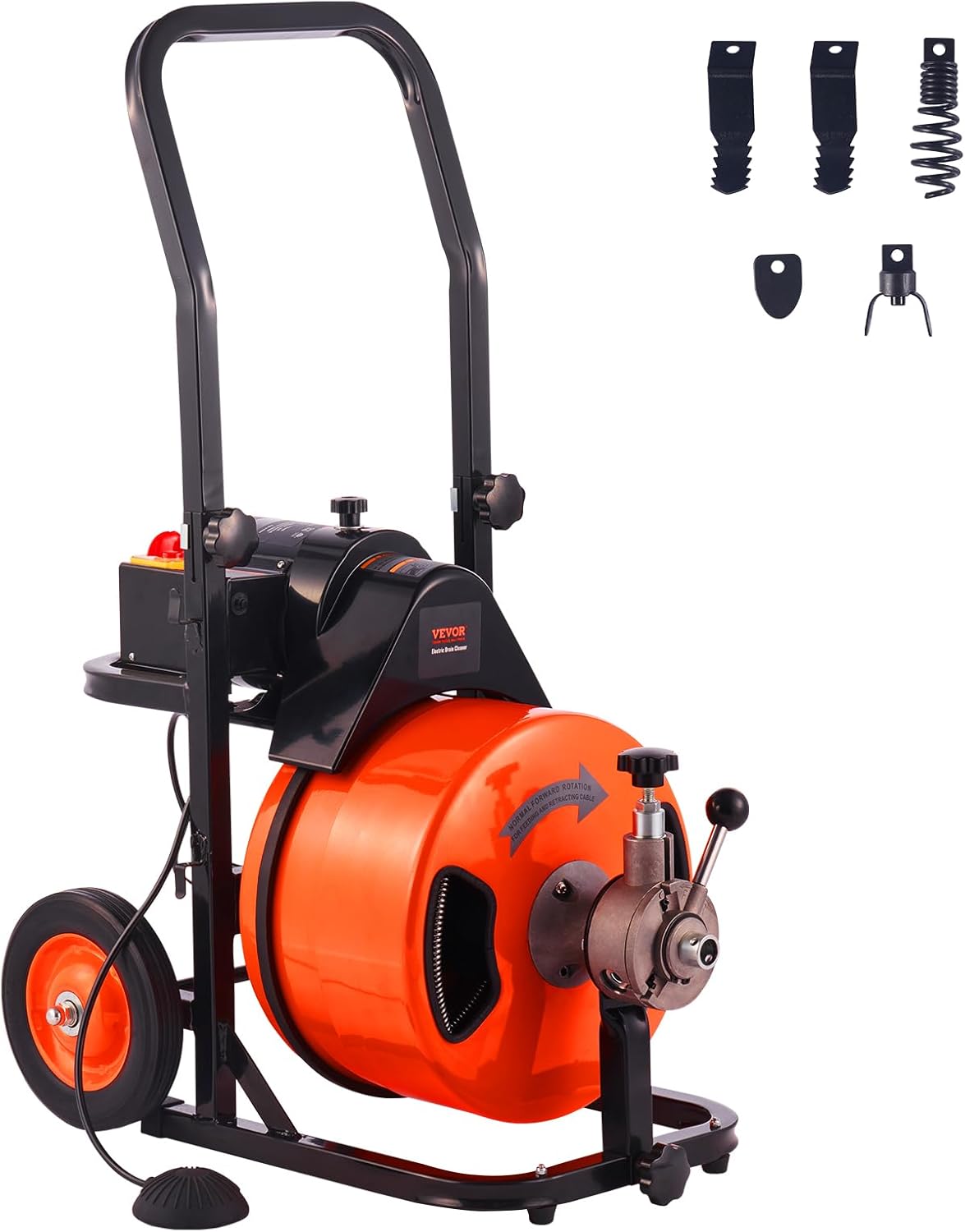 ZenVora 100FT x 1/2-Inch Drain Cleaner Machine, Auto-Feed Sewer Snake with 4 Cutters and Foot Switch for 1-4 Inch Pipes