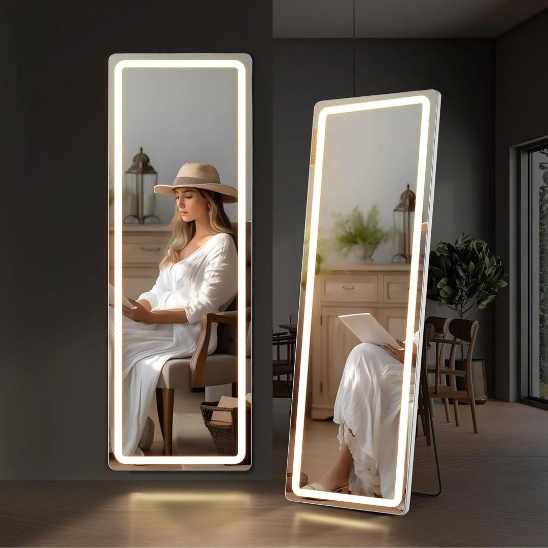 ZenVora 64 x 21 Inch Full Length LED Floor Mirror with Stand, Full Body Wall Mounted Mirror