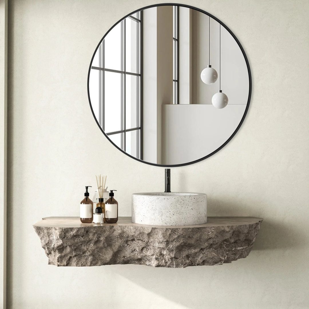 ZenVora Modern Round Bathroom Vanity Mirror, Wall Mounted Circular Mirror for Bathroom, Bedroom and Home Decor