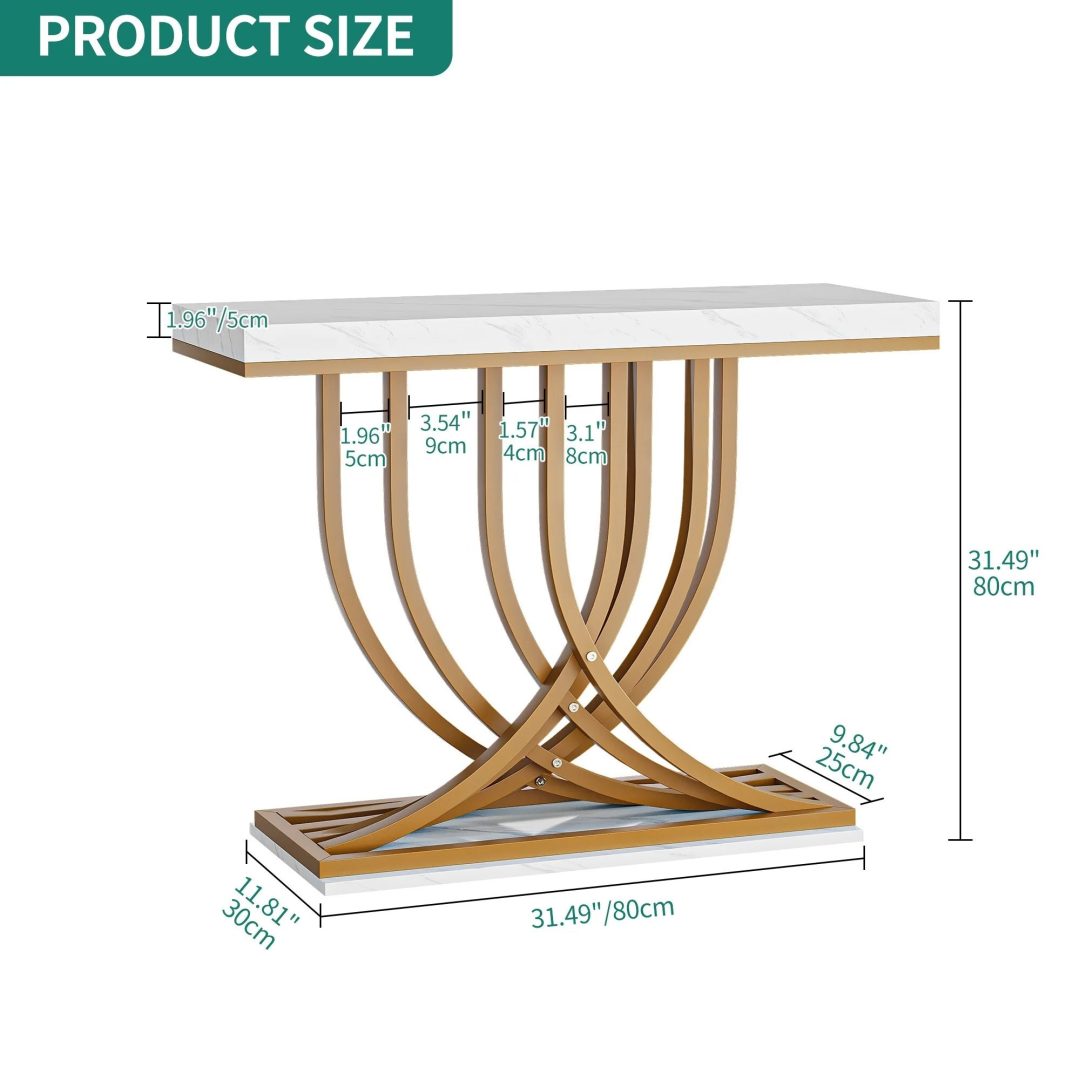 ZenVora Modern Gold Console Table with Marbled Top, Sofa Table for Entryway and Hallway