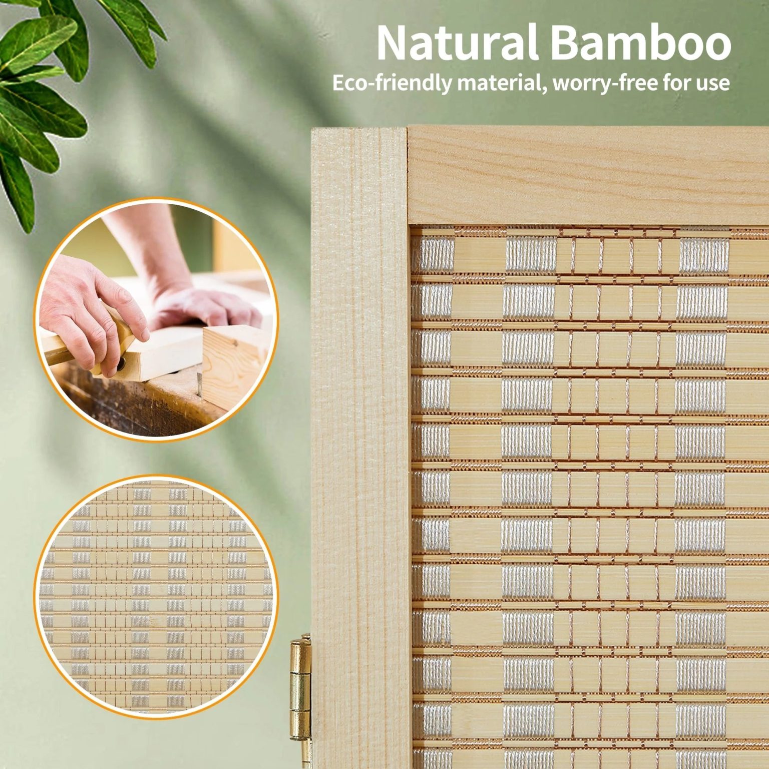 ZenVora 4-Panel Bamboo Folding Partition Screen 6FT Detachable Room Divider