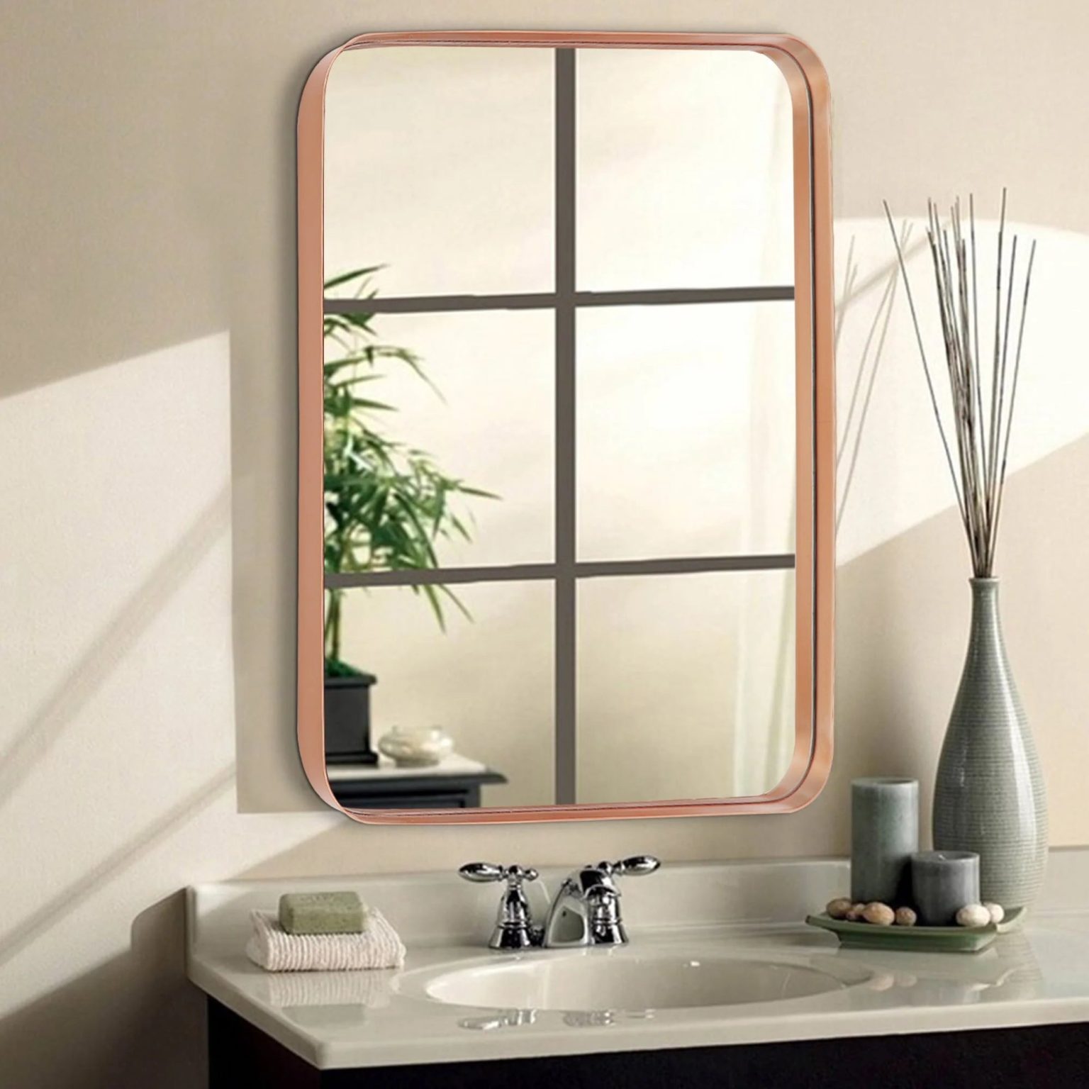 ZenVora Wall Mirror Vanity Mirror, Bathroom Mirror with Rounded Corners, 1 Piece