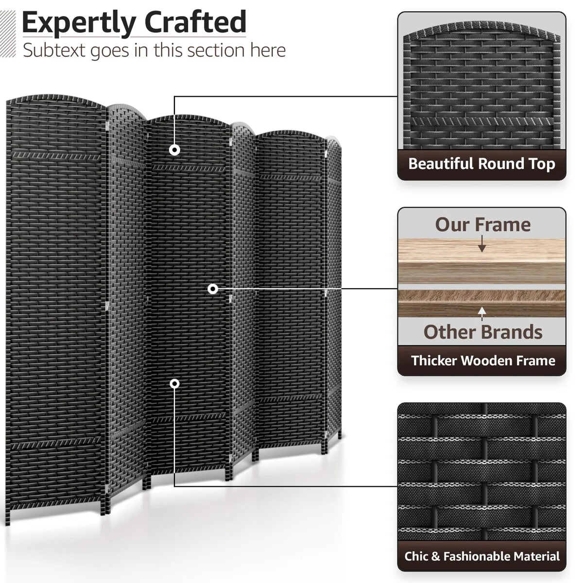 ZenVora 6 Panel Room Divider, 6ft Tall Extra Wide Folding Privacy Screen with Hand-Woven Mesh Panels
