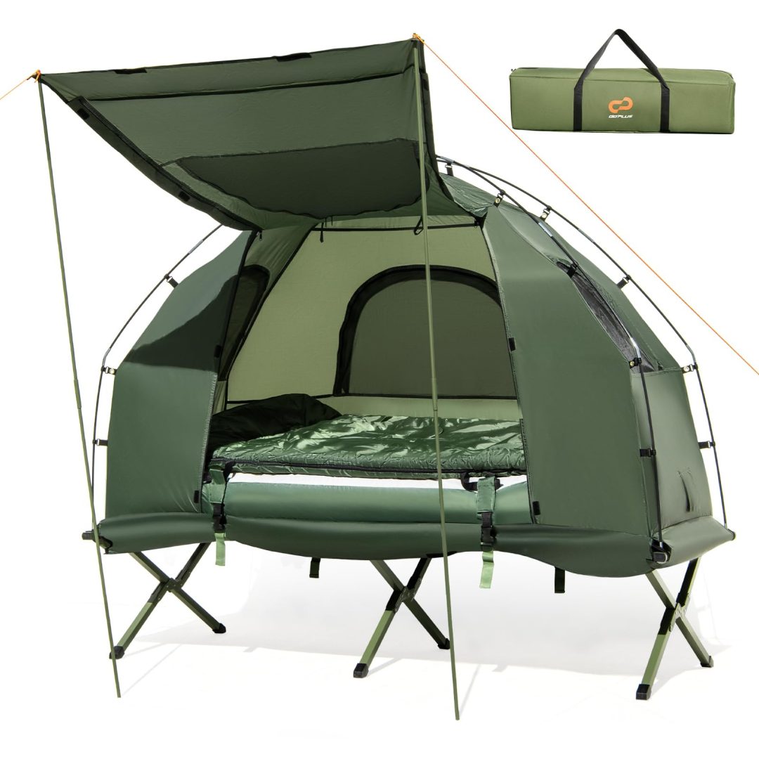 ZenVora 5-in-1 Camping Tent Cot with Air Mattress, Pillow, Sleeping Bag, Waterproof Elevated Folding Bed