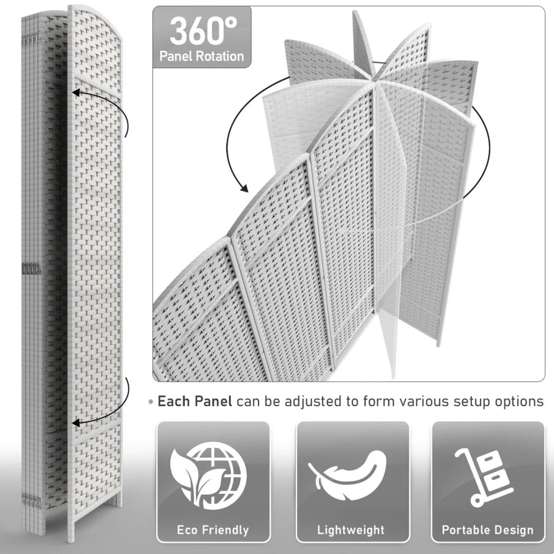 ZenVora 6 Panel Room Divider, 6ft Tall Extra Wide Folding Privacy Screen with Hand-Woven Mesh Panels