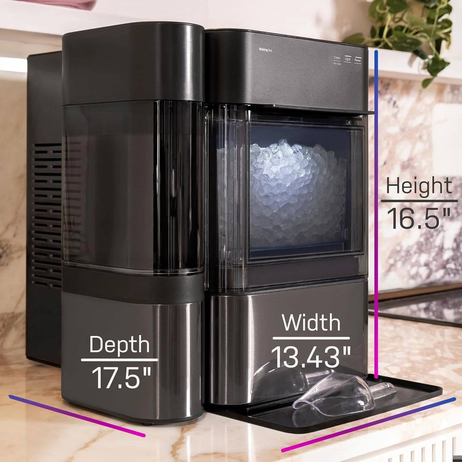 ZenVora Countertop Nugget Ice Maker with 1-Gallon Water Tank, Makes 38 lbs of Pellet Ice in 24 Hours, WiFi Smart Connectivity, Includes Ice Scoop, Stainless Steel