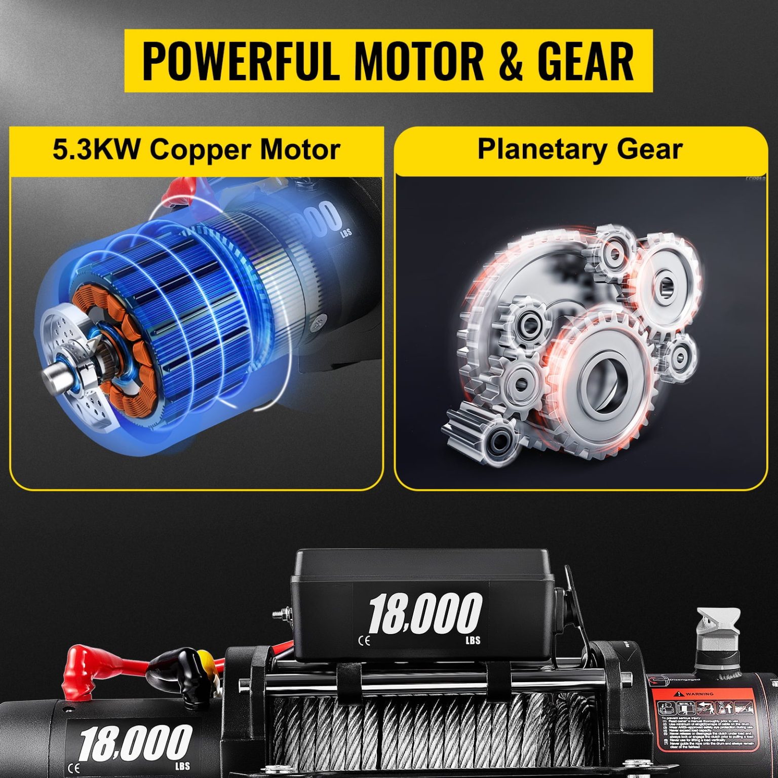ZenVora 18,000 LBS Electric Winch, 12V Steel Cable Winch, Off-Road Towing Winch for ATV, UTV, Truck and Trailer