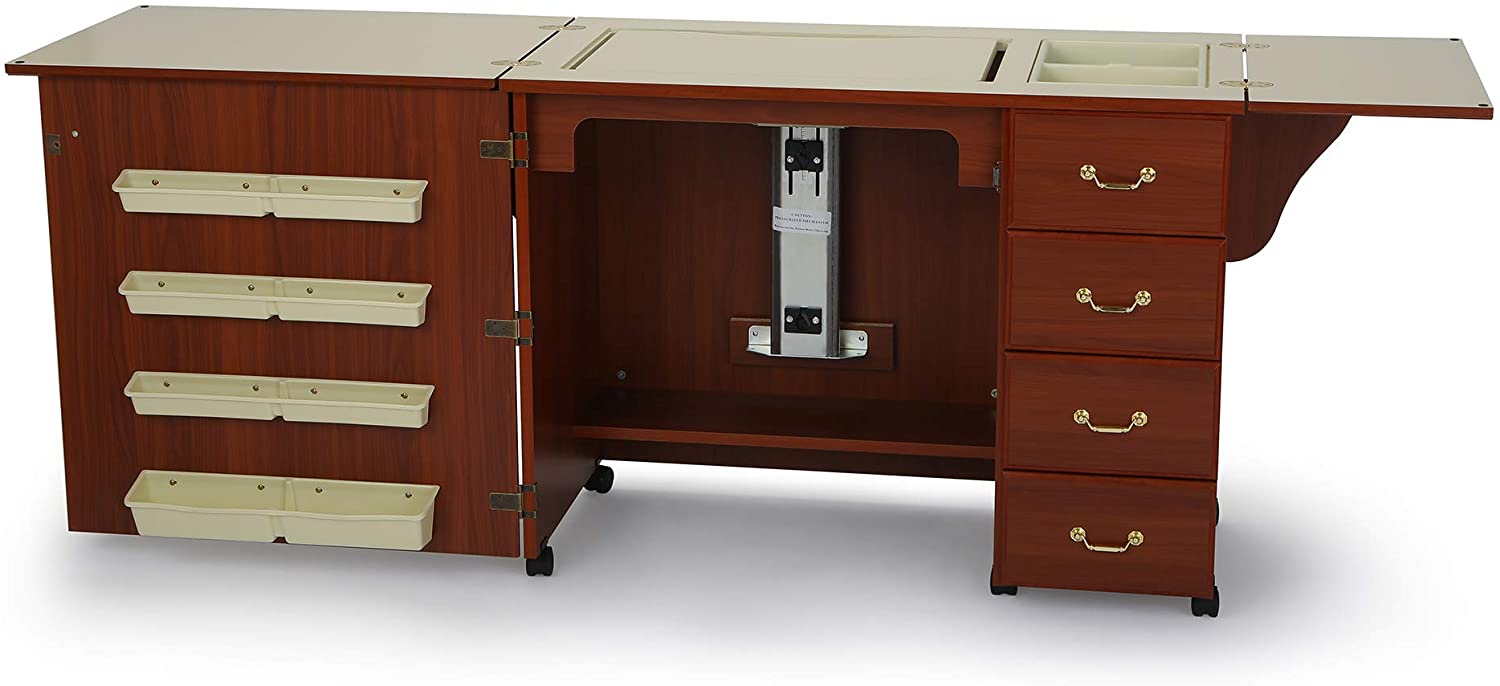 ZenVora Sturdy Sewing Cabinet for Sewing, Cutting, Quilting and Crafting with Storage and Airlift, Black Finish