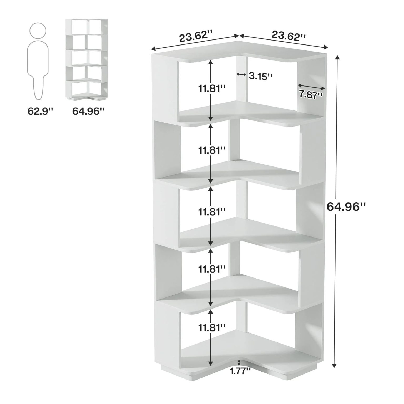 ZenVora 64.9 Inch Tall 6-Tier Corner Bookshelf, Freestanding Wood Industrial Bookcase