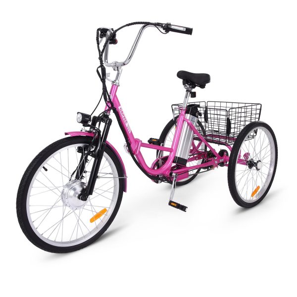 ZenVora Electric Tricycle for Adults, 7 Speeds Folding Electric Trike, 24 Inch 3 Wheel Motorized Bicycle w/ 36V 10Ah Removable Battery, E Trikes with Large Basket, 330 Loading Capacity, 250W Motor, Pink