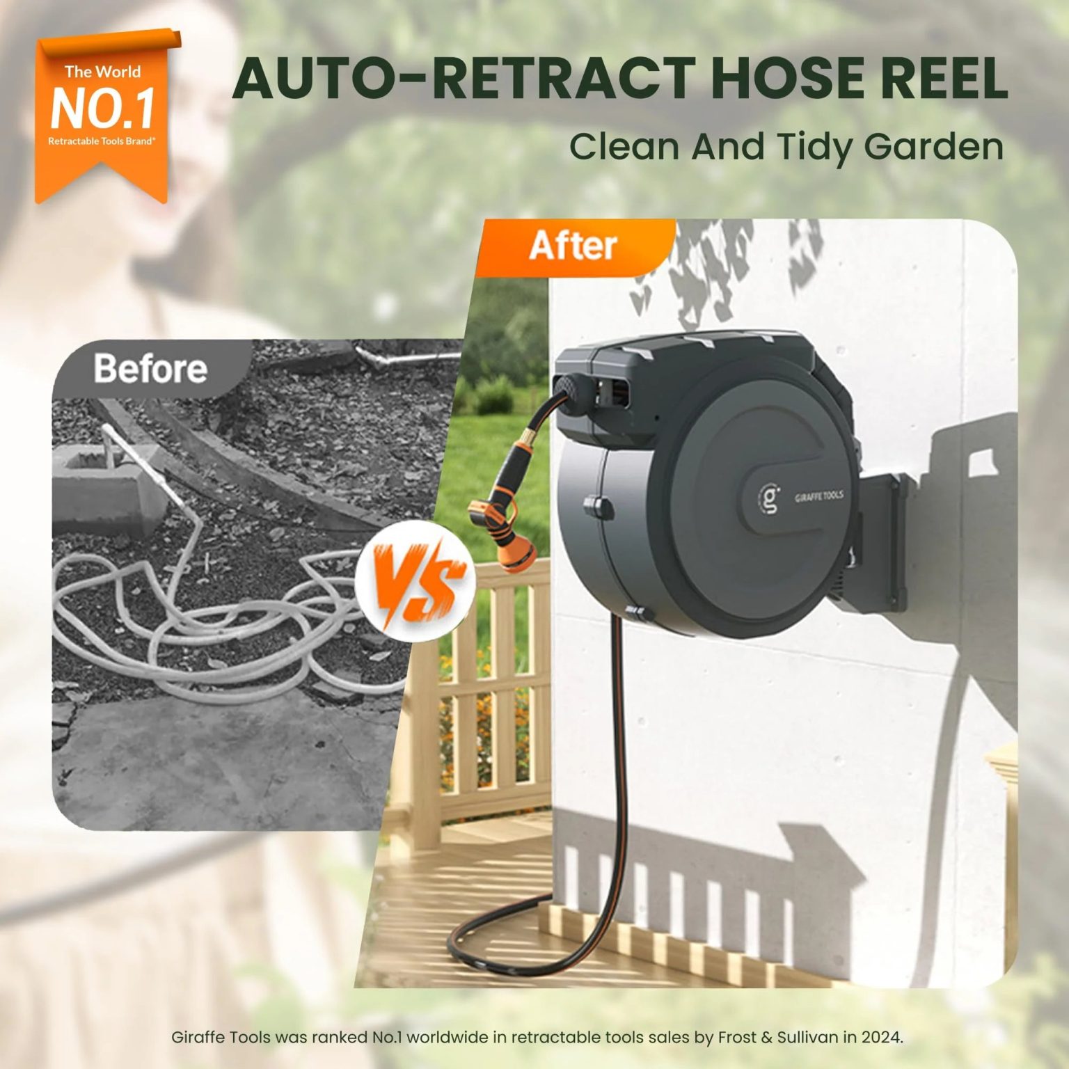 Heavy Duty Wall Mounted Retractable Hose Reel, 1/2 Inch x 78 ft Garden Hose