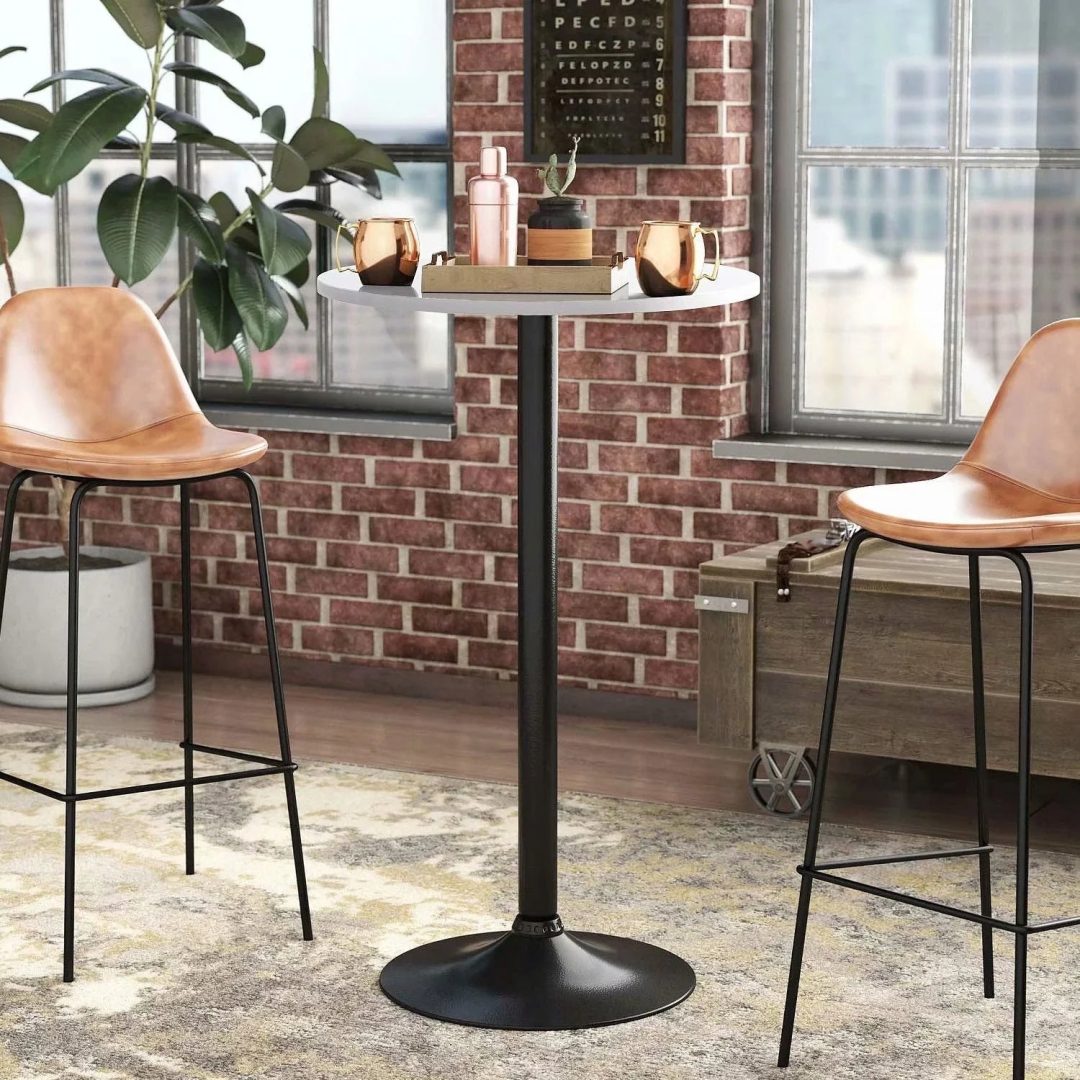 ZenVora Round Bistro Pub Table, Bar Height Cocktail Table with Metal Base and MDF Top, 23.8 Inch