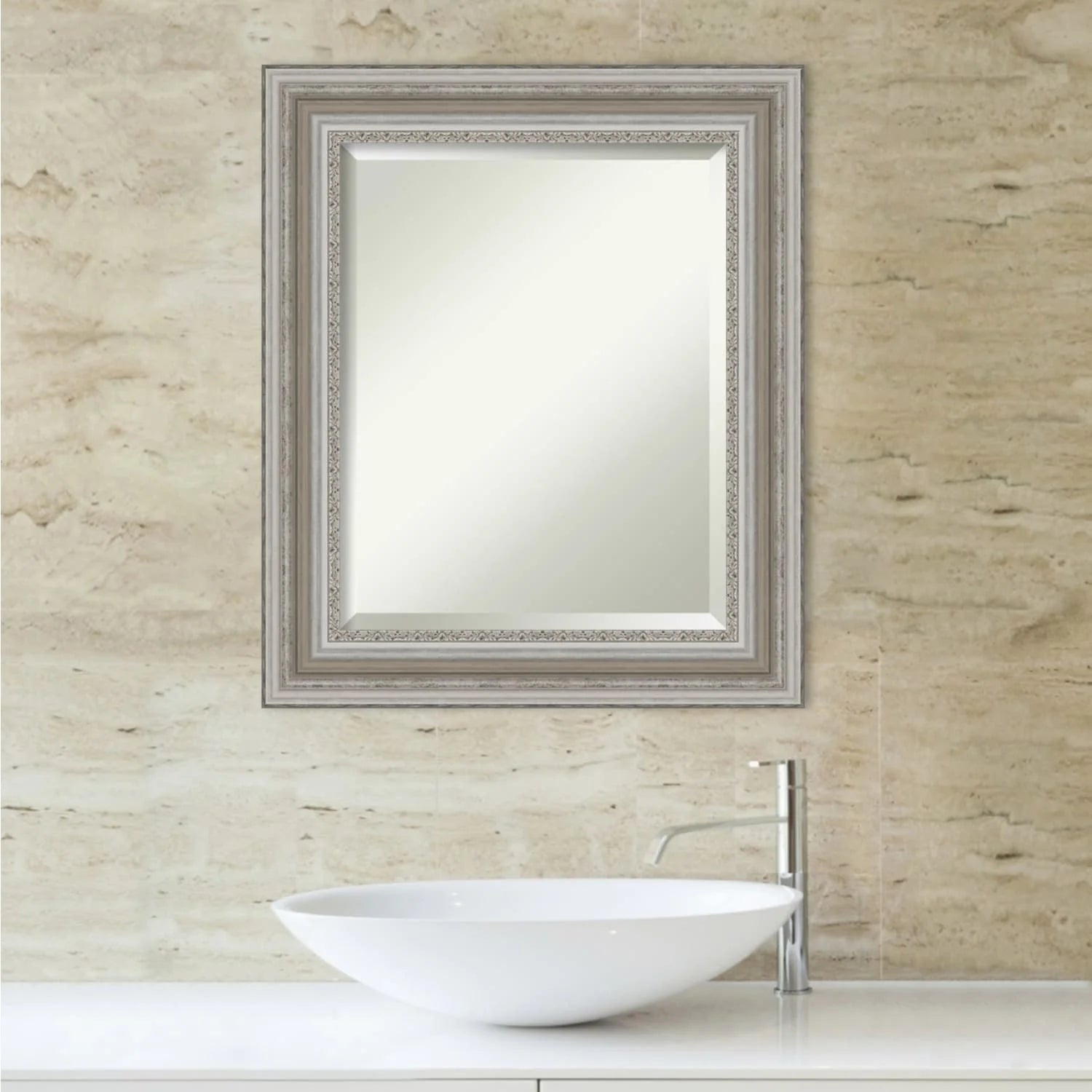 ZenVora Beveled Bathroom Wall Mirror, Silver Frame Decorative Vanity Mirror for Bathroom, Bedroom and Entryway