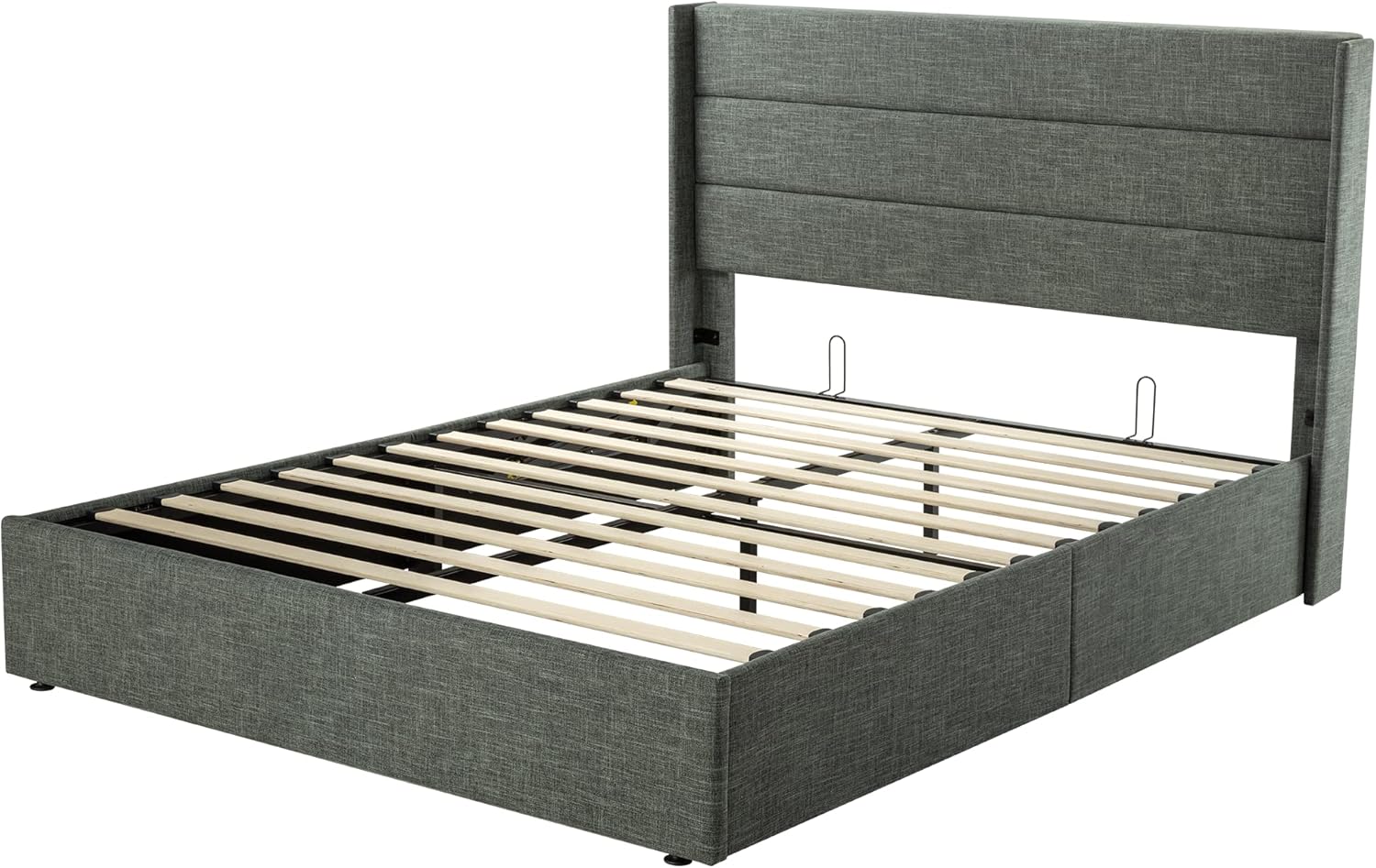 ZenVora Queen Size Lift Up Storage Bed with Wingback Headboard, Upholstered Platform Bed Frame with Hidden Storage