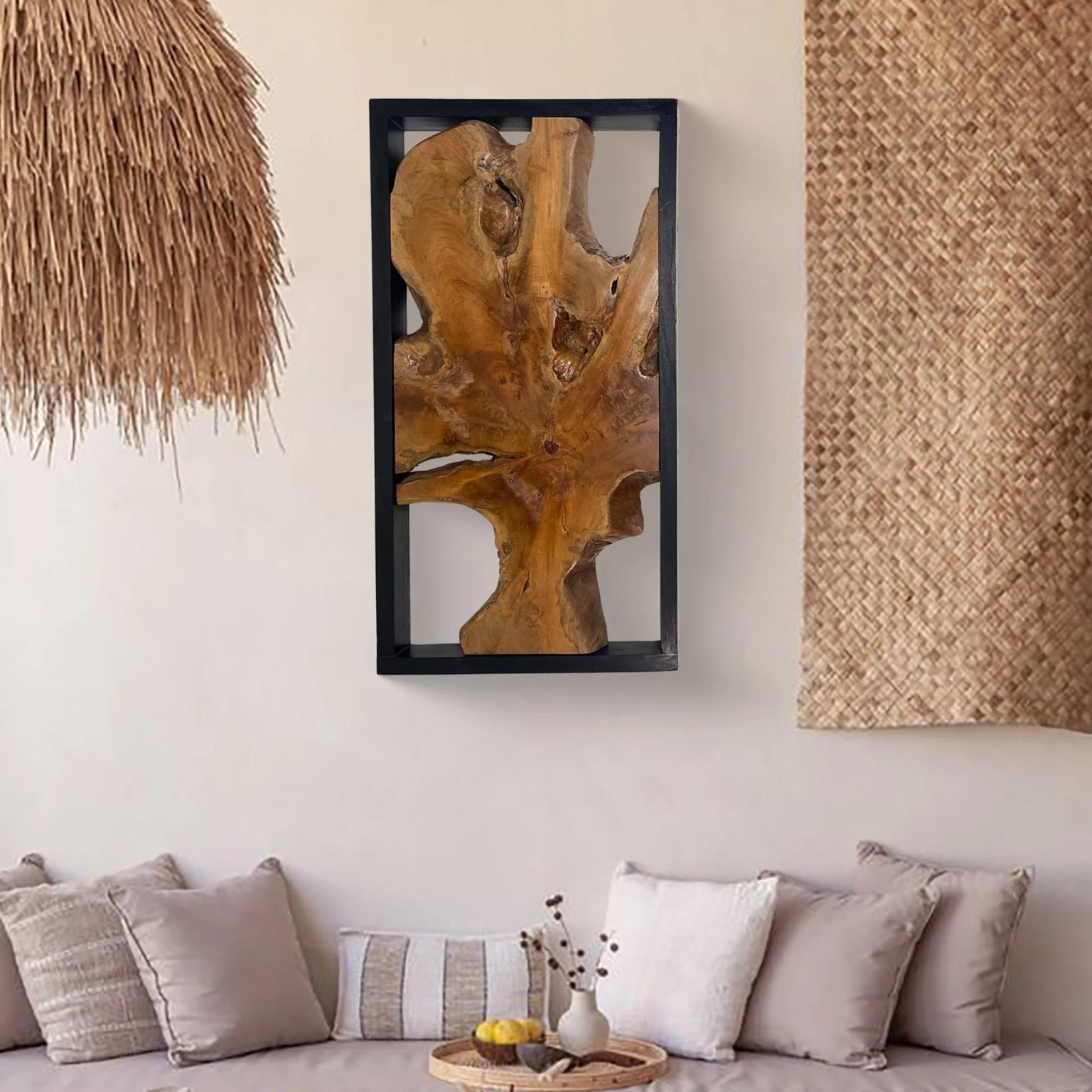 ZenVora Abstract Live Edge Teak Wood Wall Sculpture, Natural Wooden Wall Art Decor for Living Room and Home Decoration