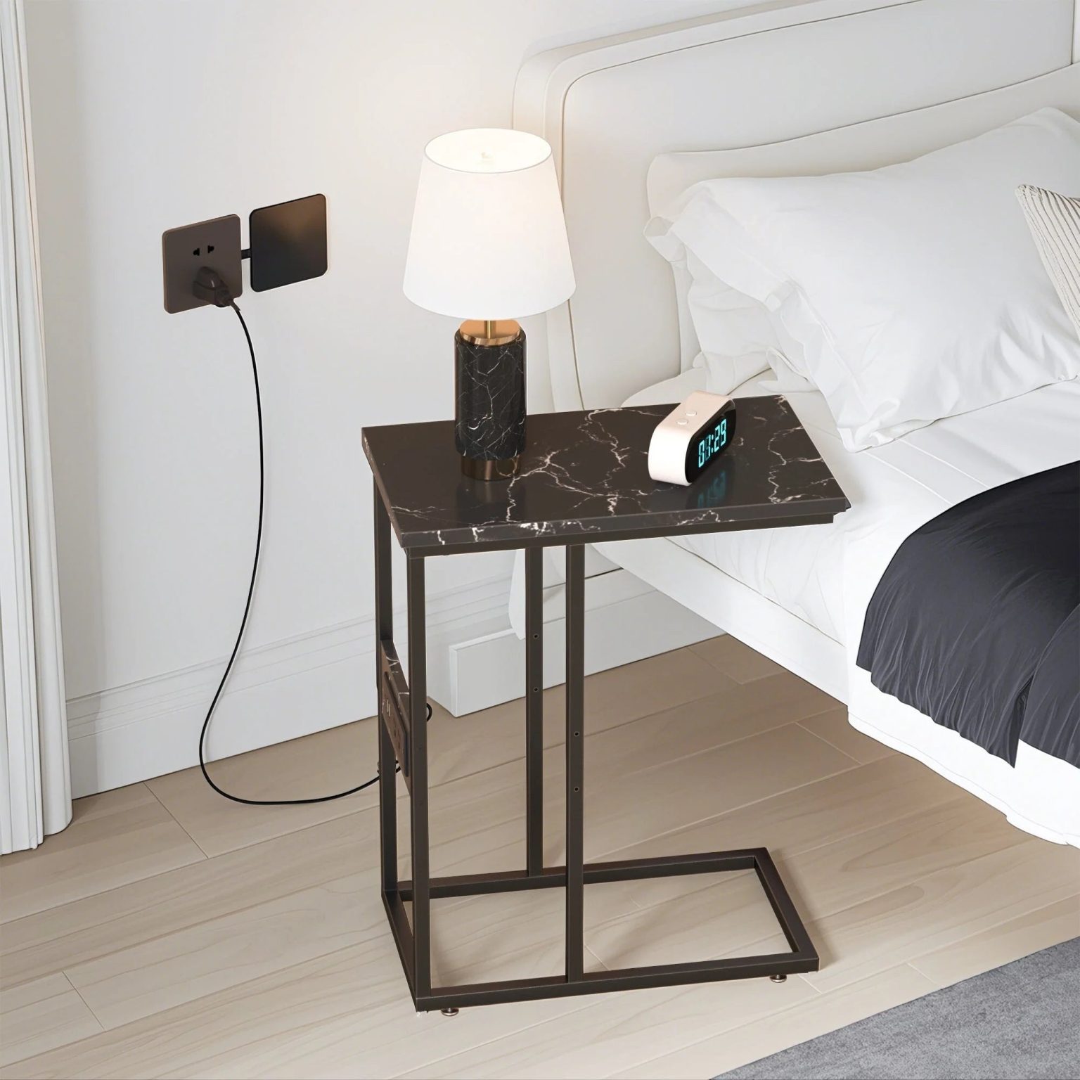 ZenVora Set of 2 C-Shaped Sofa Side Tables, Small End Tables for Living Room, Bedside and TV Tray