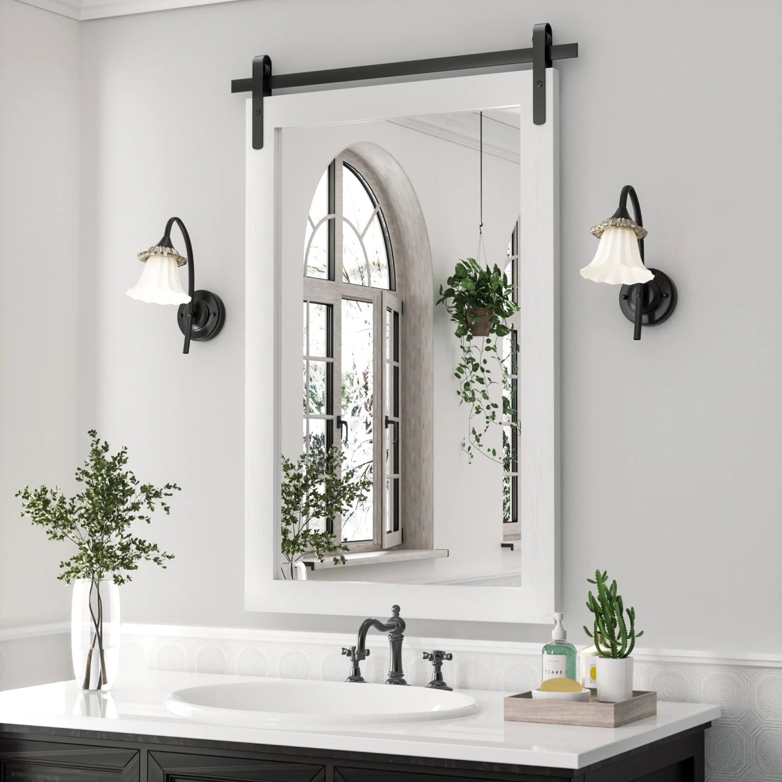ZenVora Modern Rectangular Wall Mirror with Wood Frame, Bathroom and Barn Door Mirror, Multiple Sizes