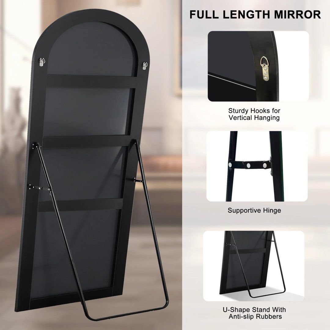ZenVora Arched Full Length Wood Floor Mirror, Full Body Standing and Wall Mounted Mirror for Bedroom, Living Room and Home Decor