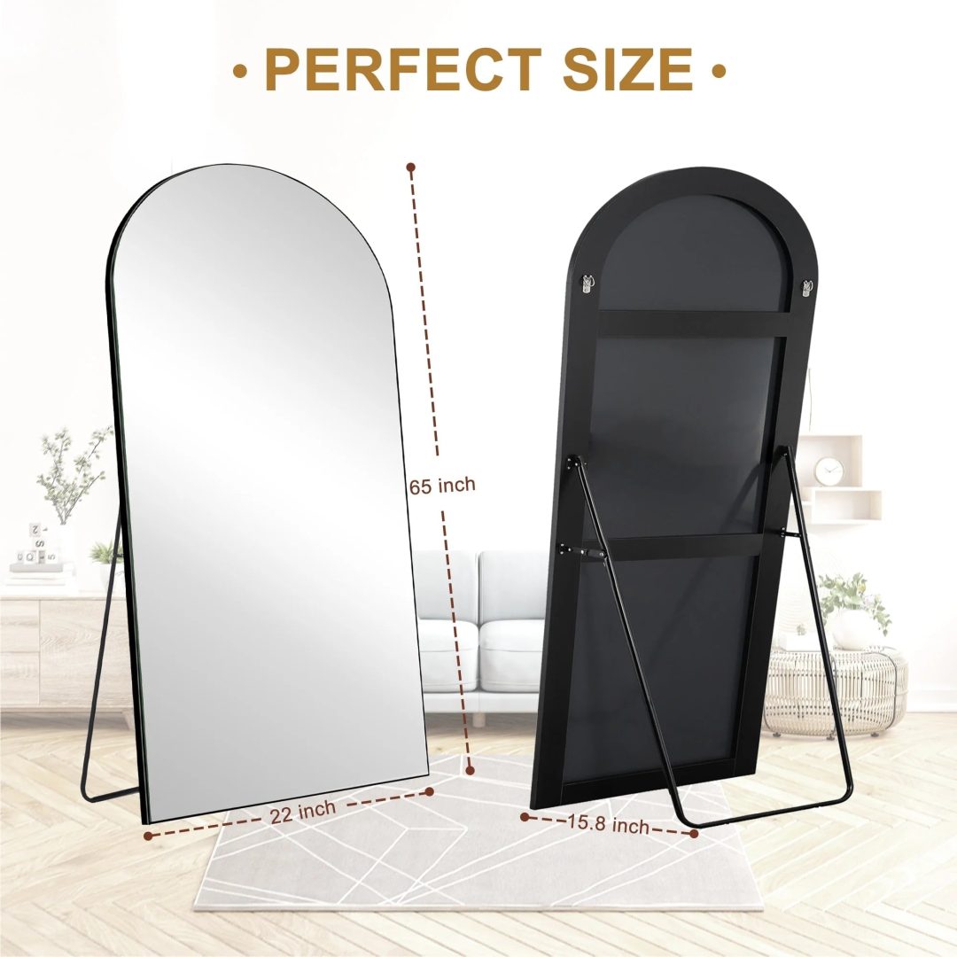 ZenVora Arched Full Length Wood Floor Mirror, Full Body Standing and Wall Mounted Mirror for Bedroom, Living Room and Home Decor