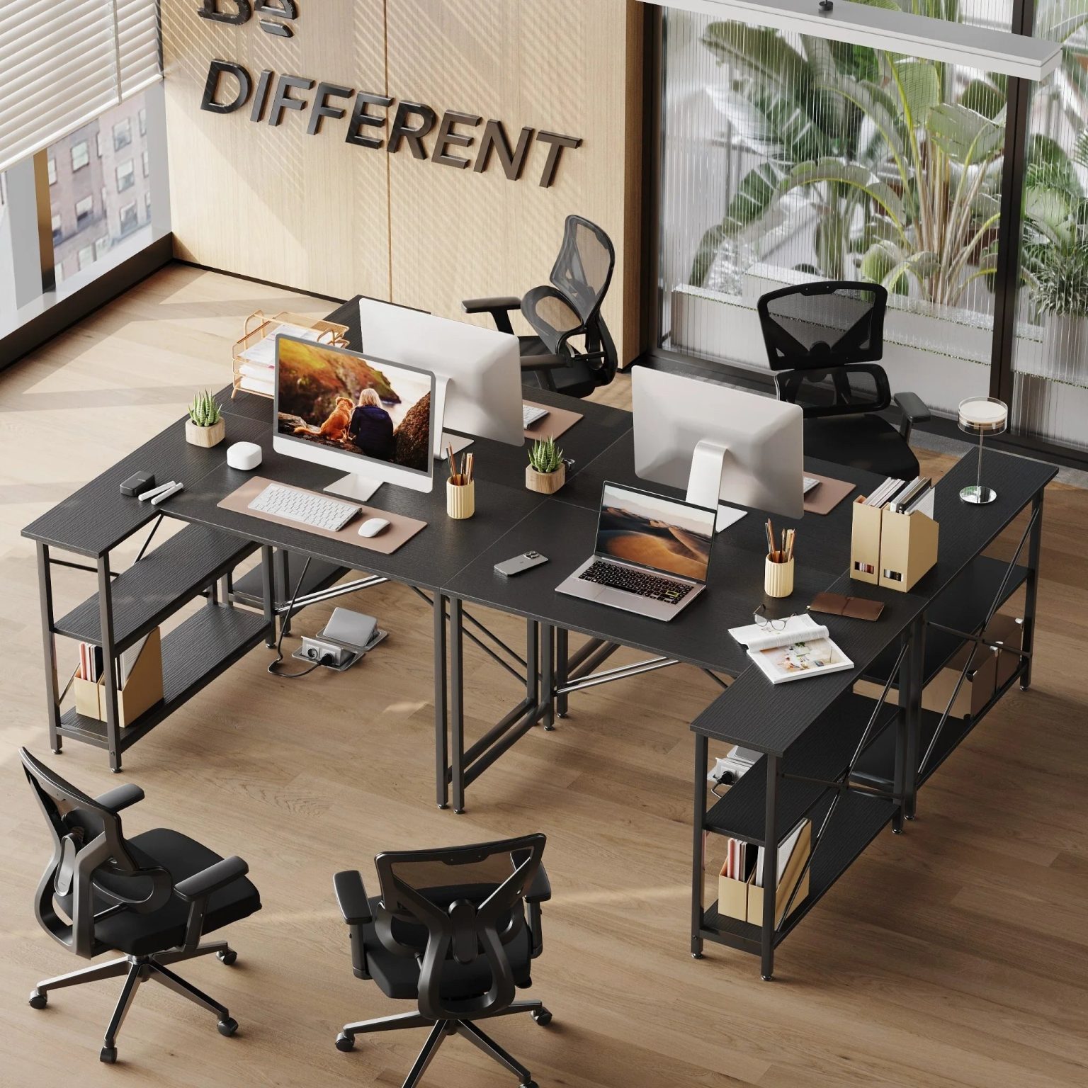ZenVora Small L Shaped Computer Desk with Storage Shelves, Compact Corner Workstation for Home Office and Study