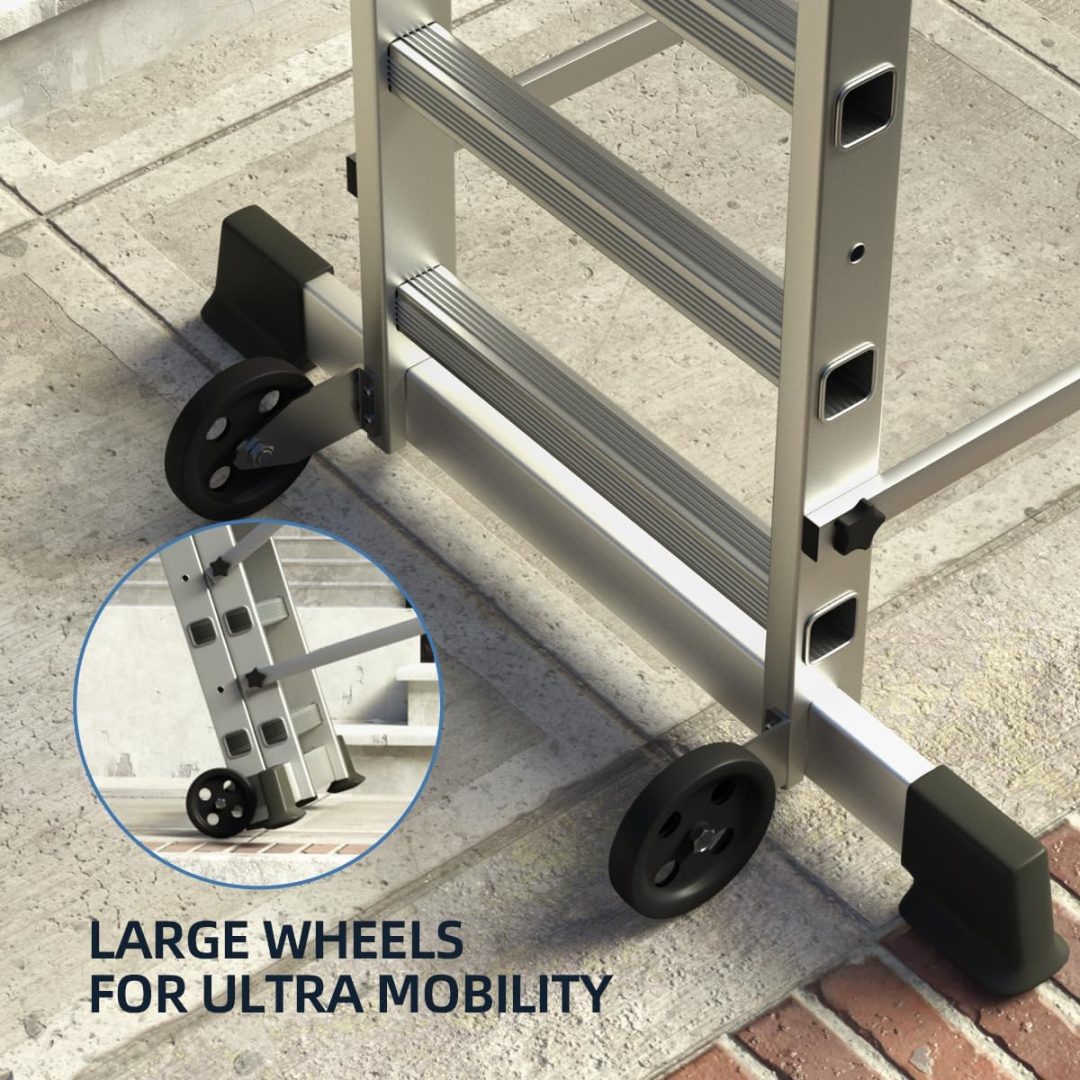 ZenVora Foldable Multipurpose Scaffolding Ladder and Rolling Work Platform, Adjustable, 330-Lb. Capacity