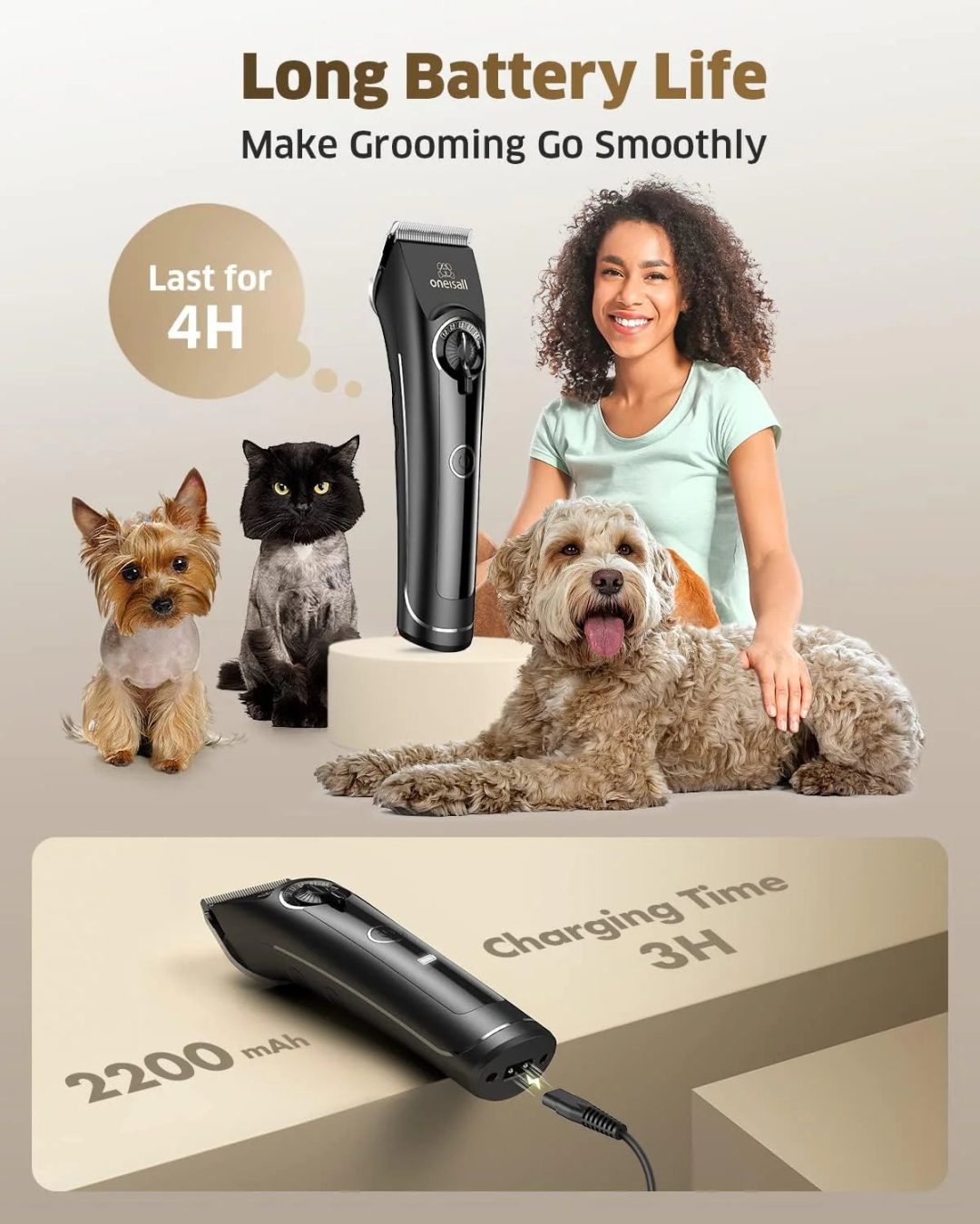 ZenVora Dog Clippers for Grooming Doodles and Poodles, Professional Pet Hair Trimmer for Thick Curly Hair