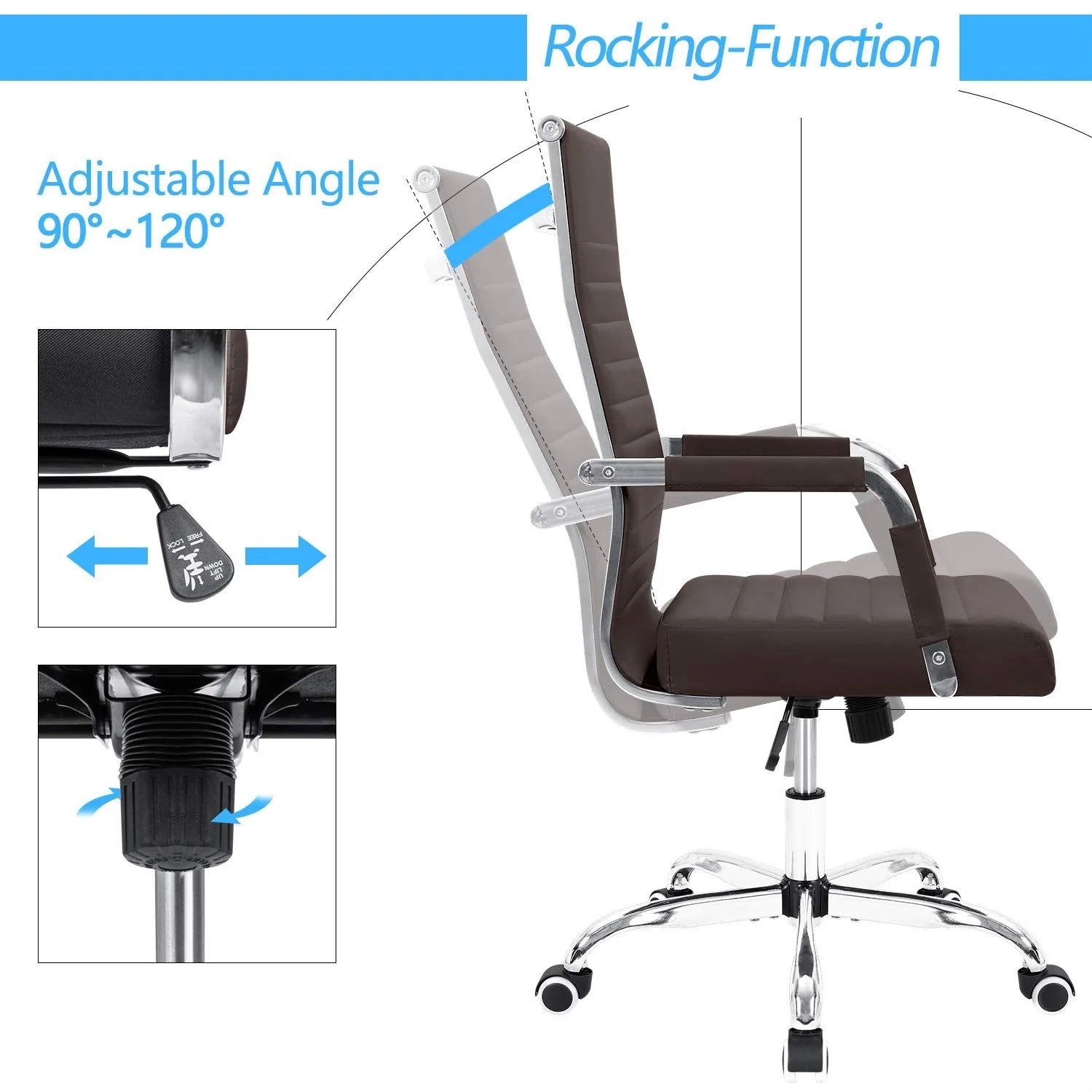 ZenVora Ergonomic Ribbed Office Chair, Modern Computer Desk Chair with Comfortable Upholstered Seat for Home and Office